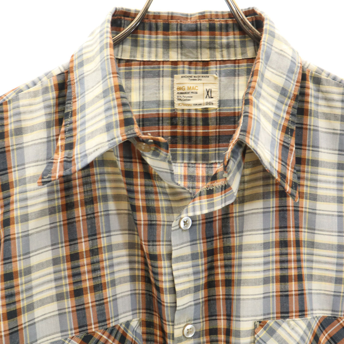 BIG MAC ビッグマック 70s ヴィンテージ チェック柄 半袖 シャツ XL グレー JCPenney メンズ