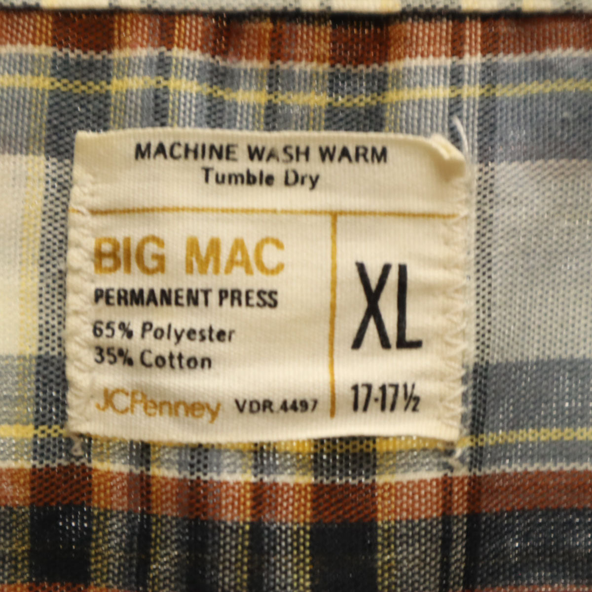 BIG MAC ビッグマック 70s ヴィンテージ チェック柄 半袖 シャツ XL グレー JCPenney メンズ