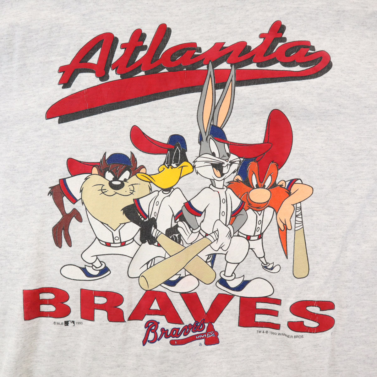 anbil アンビル 90s オールド USA製 MLB ルーニーテューンズ  アトランタブレーブス 半袖 シングルステッチ Tシャツ XL グレー ワーナーブラザーズ メンズ