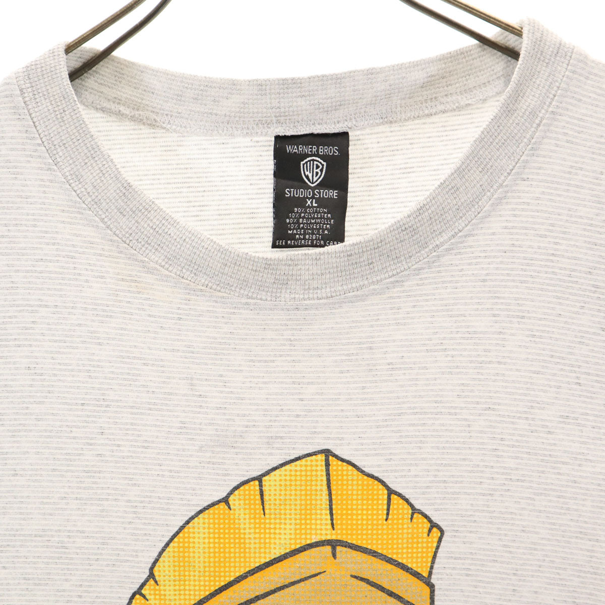 Warner Bros ワーナーブラザーズ 90s オールド USA製 ボーダー柄 ルーニーテューンズ 半袖 シングルステッチ Tシャツ XL グレー マービンザマーシャン メンズ