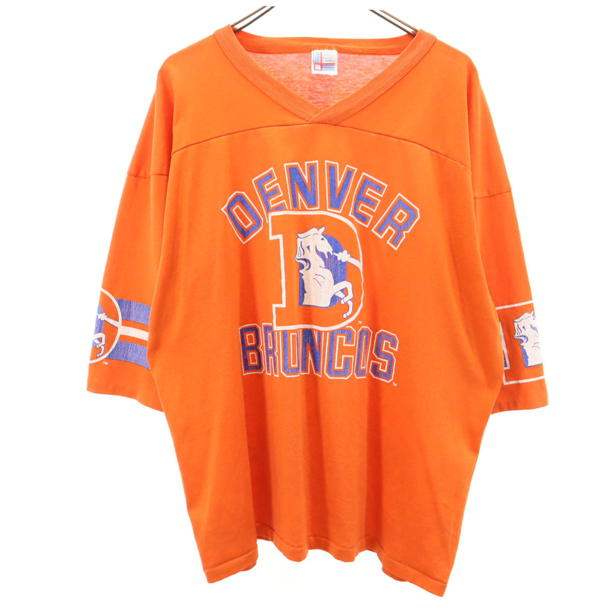 80s 90s オールド USA製 ブロンコス 半袖 シングルステッチ Vネック フットボール Tシャツ XL オレンジ BRONCOS メンズ