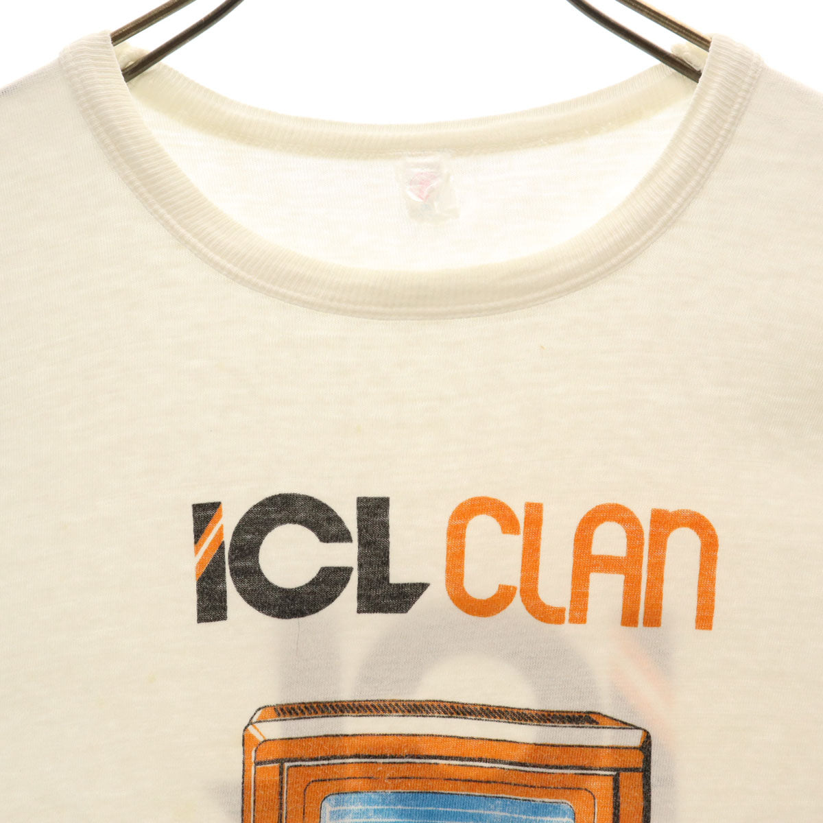 VINTAGE ヴィンテージ 80s スペイン製 ユーロ 半袖 染み込みプリント 企業 Tシャツ 5 ホワイト ICL メンズ