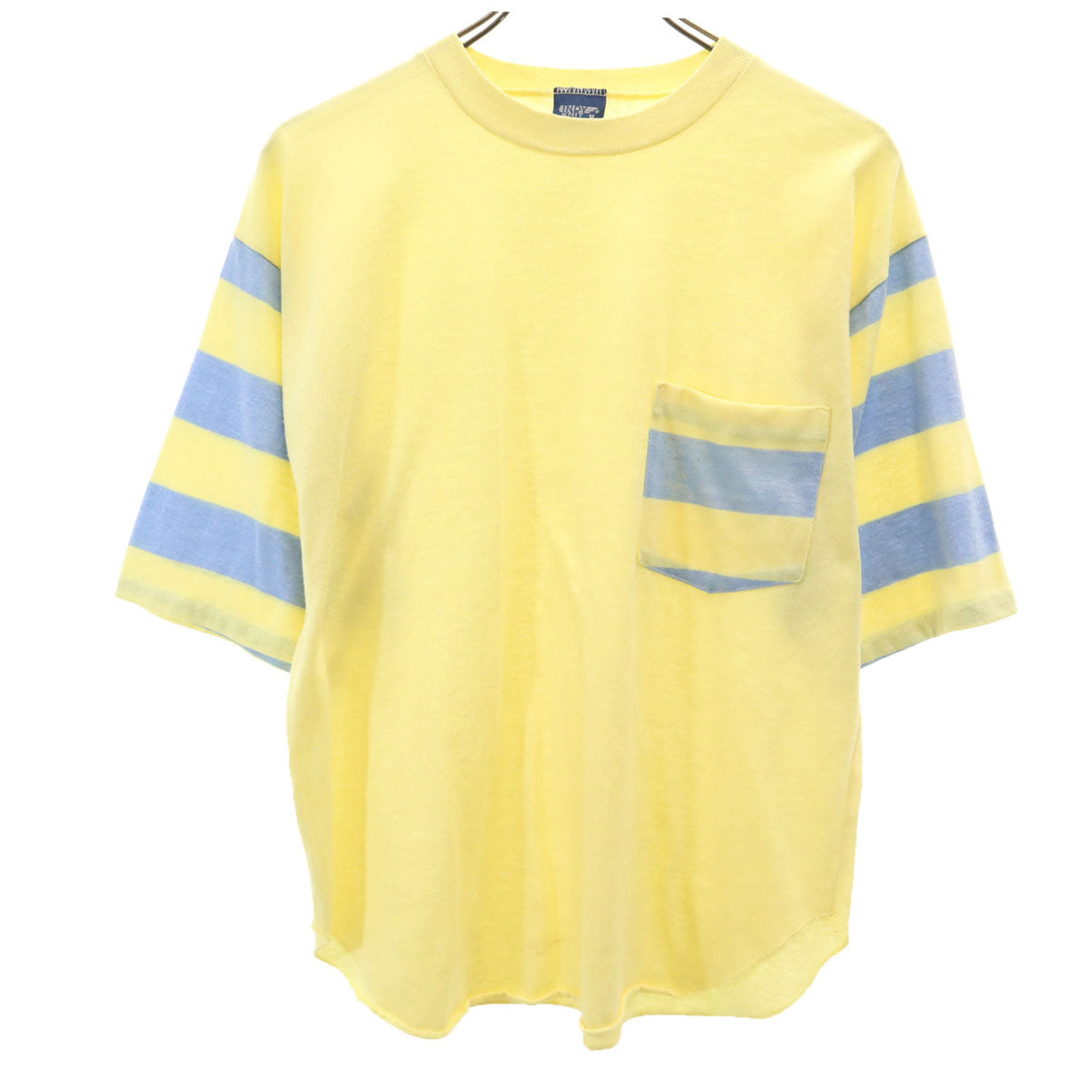 80s ヴィンテージ USA製 ボーダー柄 半袖 シングルステッチ Tシャツ M イエロー メンズ