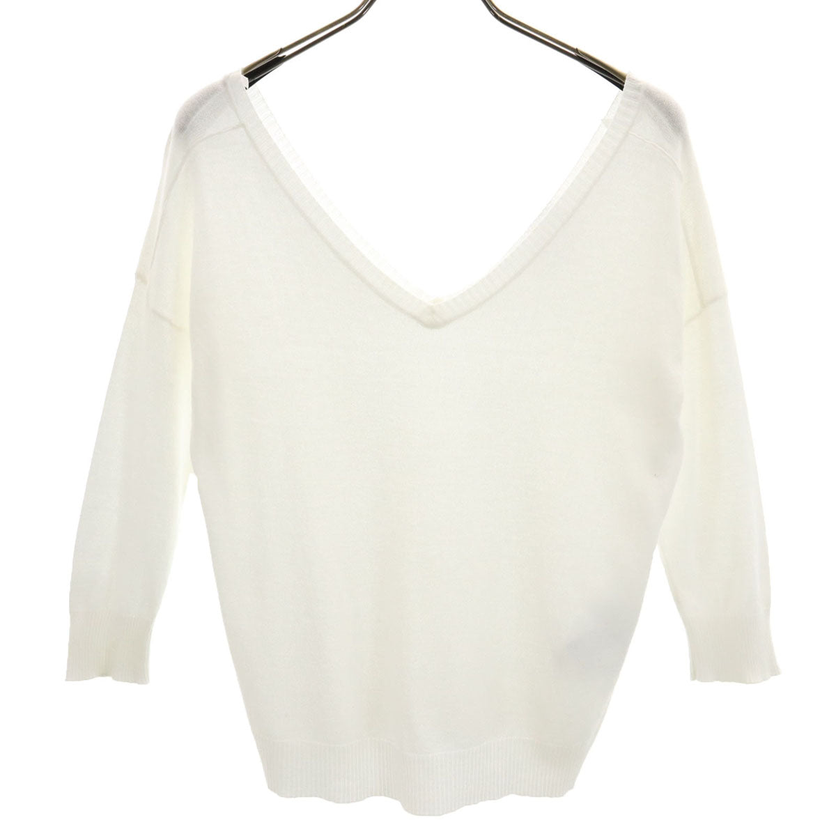 MAX&CO マックスアンドコー 7分袖 Vネック ニット S ホワイト マックスマーラ レディース