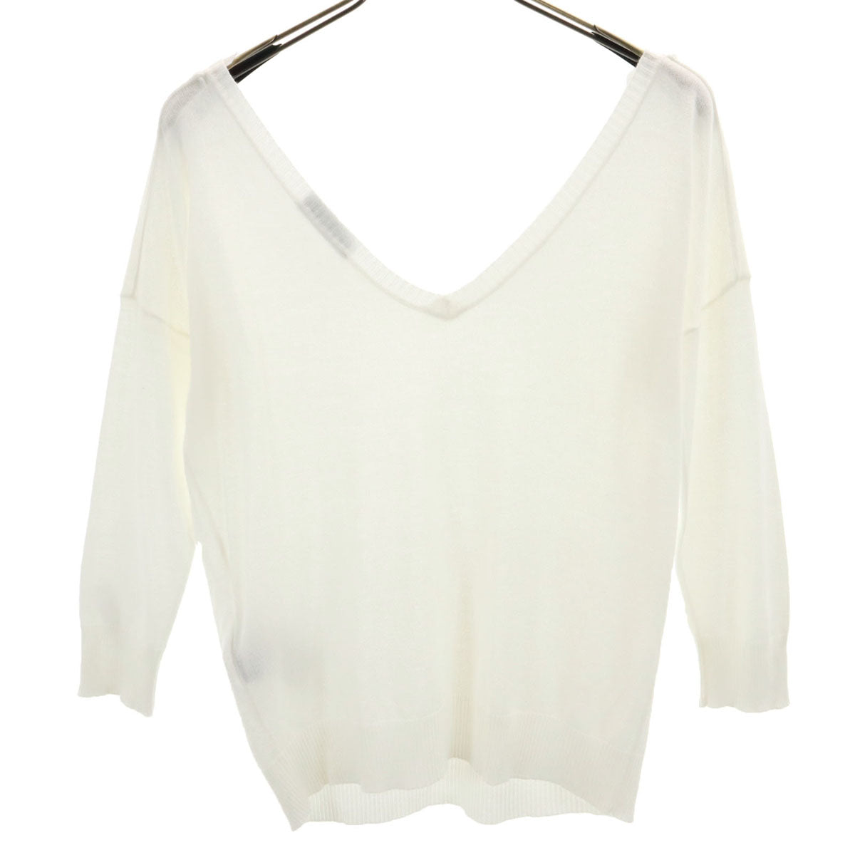 MAX&CO マックスアンドコー 7分袖 Vネック ニット S ホワイト マックスマーラ レディース