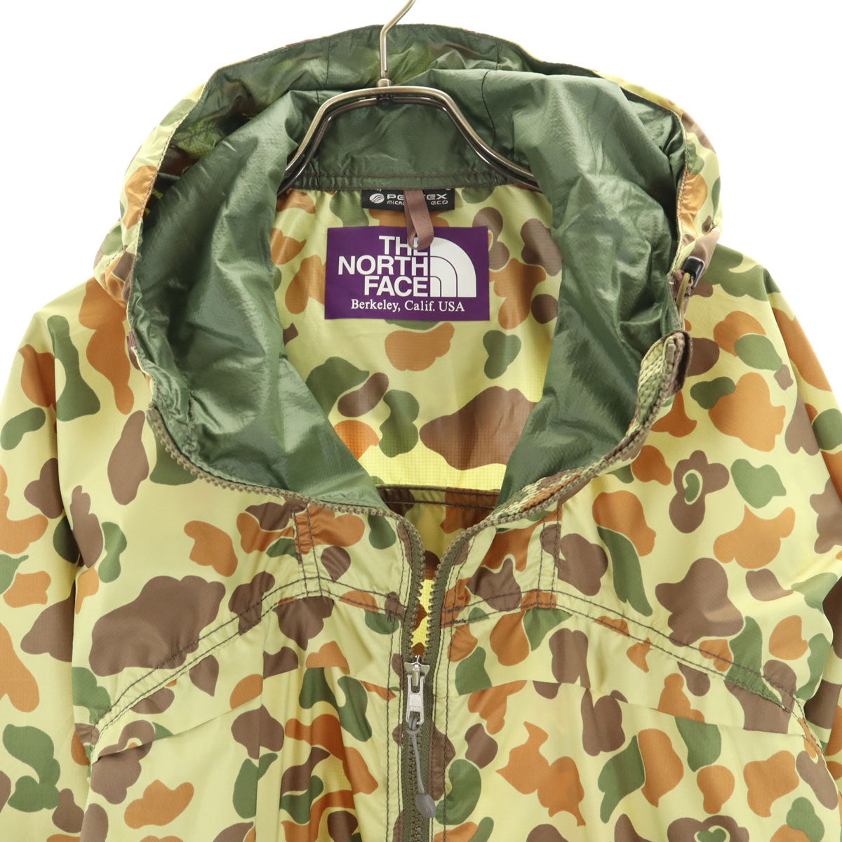 THE NORTH FACE ノースフェイス パープルレーベル カモフラ柄 ウインドブレーカー S 黄緑 アウトドア NPW2054N ジャケット レディース