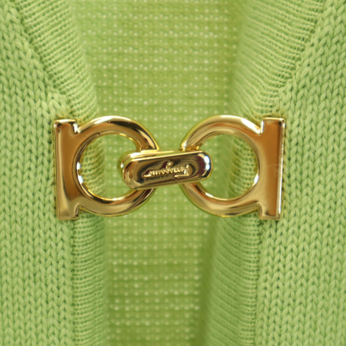 SalvatoreFerragamo サルバトーレフェラガモ 90s イタリア製 オールド 長袖 ガンチーニ ニットカーディガン XS ライトグリーン レディース