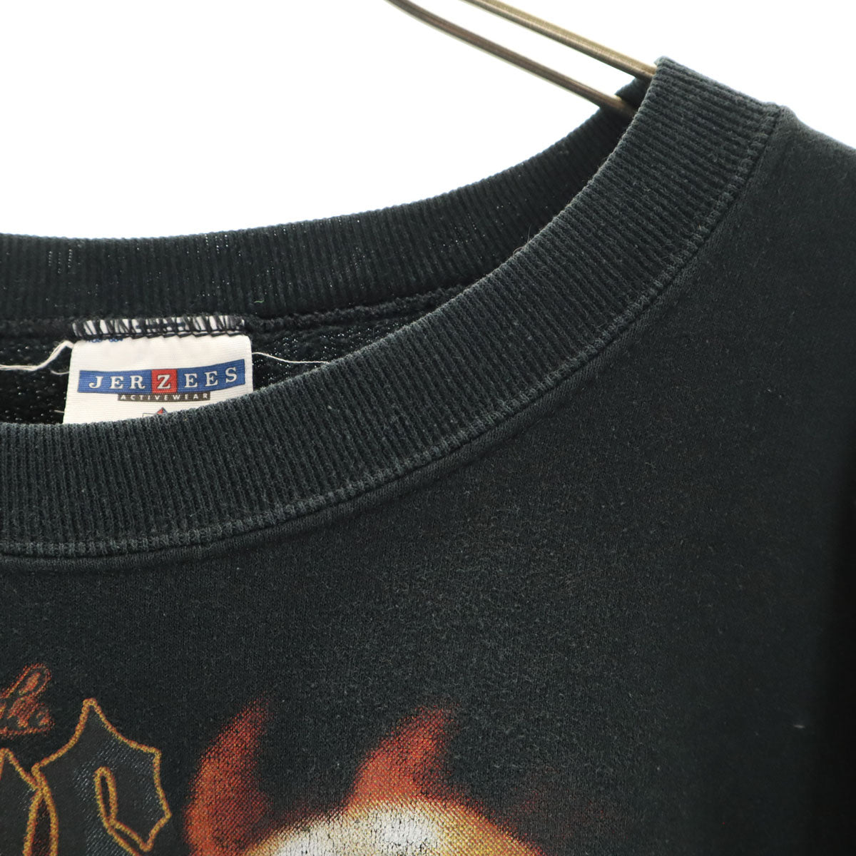 JERZEES ジャージーズ 90s 00s オールド ファイヤーパターン バイカー スカル 長袖 プリント スウェット 2XL ブラック メンズ