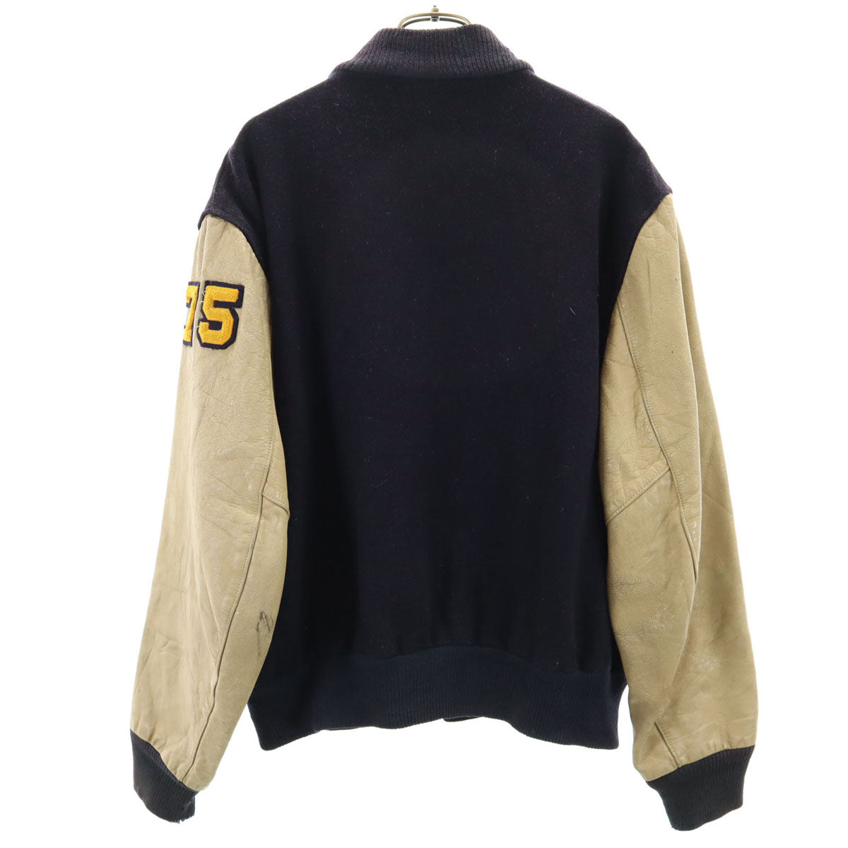 VINTAGE ヴィンテージ 70s ワッペン レザー切り替え アワード ジャケット 44 ネイビー スタジャン メンズ