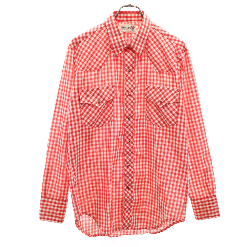ROEBUCKS ローバックス 80s ヴィンテージ チェック柄 長袖 ウエスタンシャツ M レッド 他 メンズ