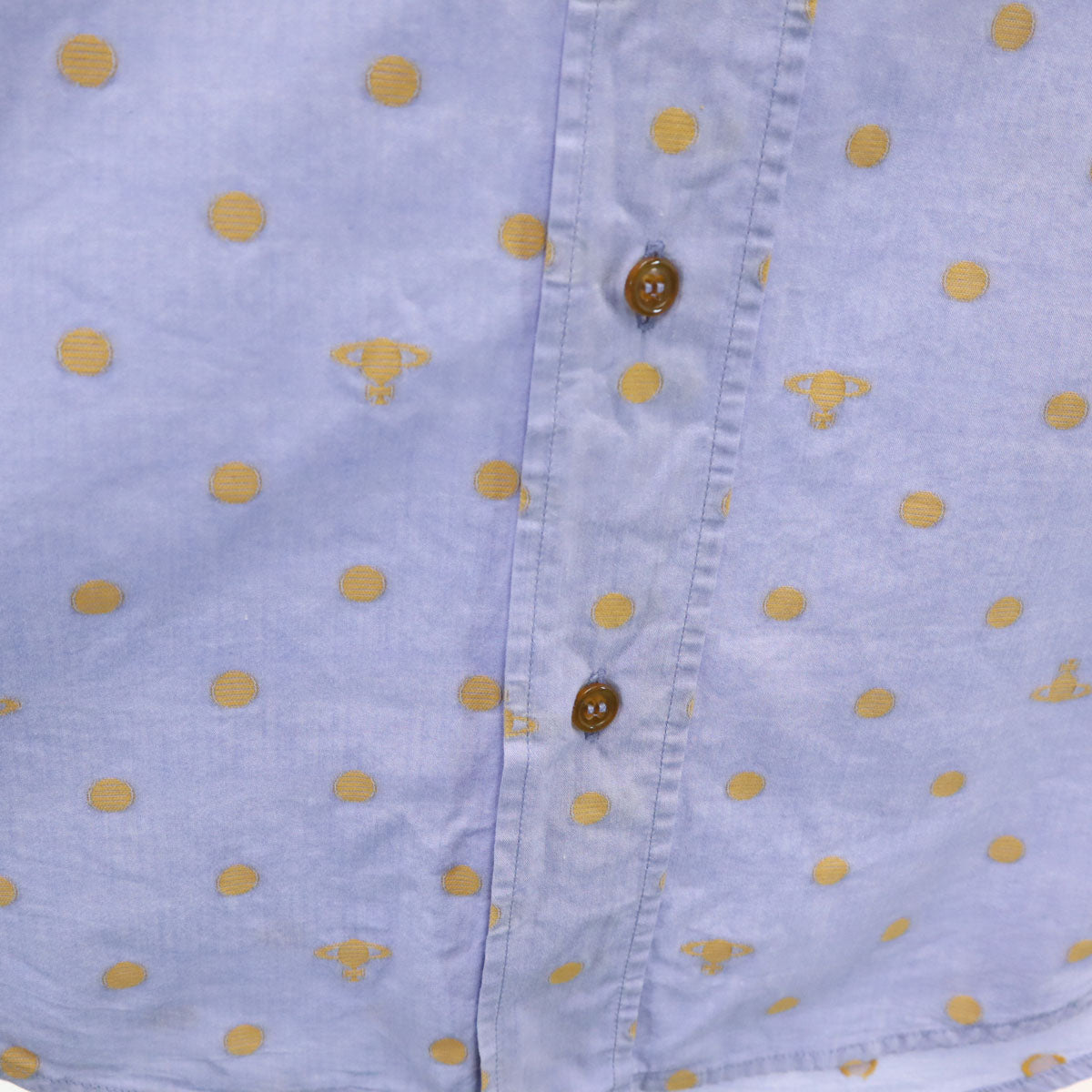 Vivienne WestwoodMAN ヴィヴィアンウエストウッドマン 日本製 オーブ ドット柄 長袖 コットンシャツ 46 ブルー メンズ