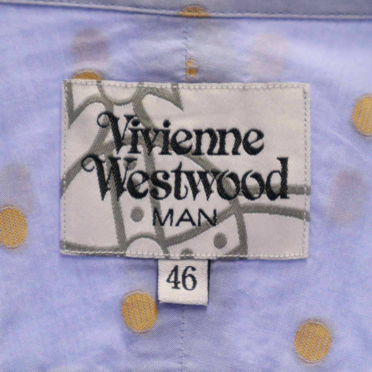 Vivienne WestwoodMAN ヴィヴィアンウエストウッドマン 日本製 オーブ ドット柄 長袖 コットンシャツ 46 ブルー メンズ