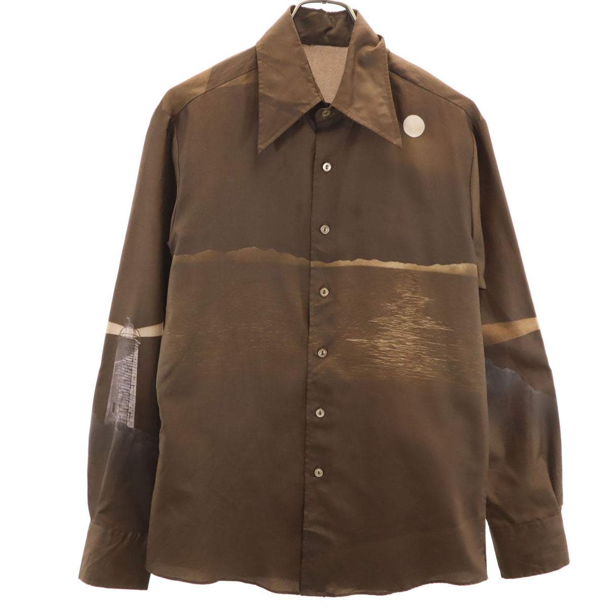 VINTAGE ヴィンテージ 70s 灯台プリント 長袖 シャツ ブラウン メンズ