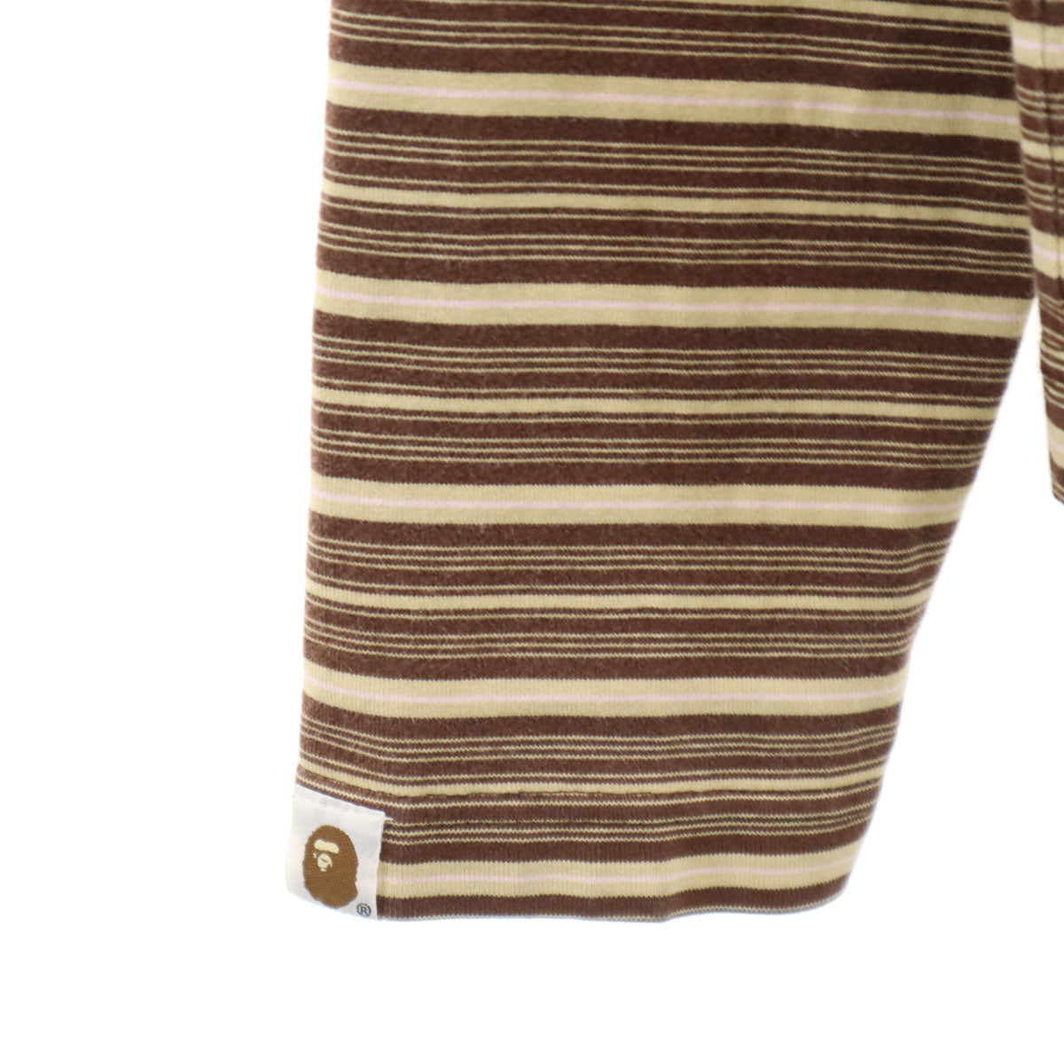 A BATHING APE アベイシングエイプ 日本製 MADEWITHGENERAL ボーダー柄 長袖 ワンポイント Tシャツ L ブラウン メンズ