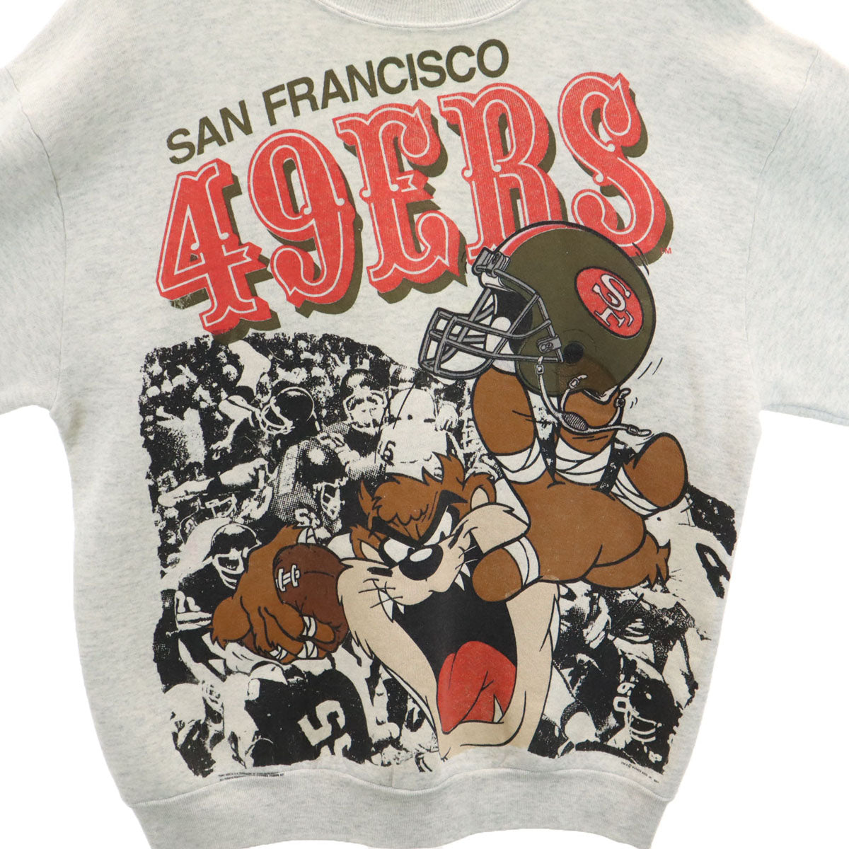 FRUIT OF THE LOOM フルーツオブザルーム 90s オールド USA製 49ERS NFL ルーニーテューンズ タズマニアンデビル 長袖 スウェット L グレー 裏起毛 ワーナーブラザーズ メンズ