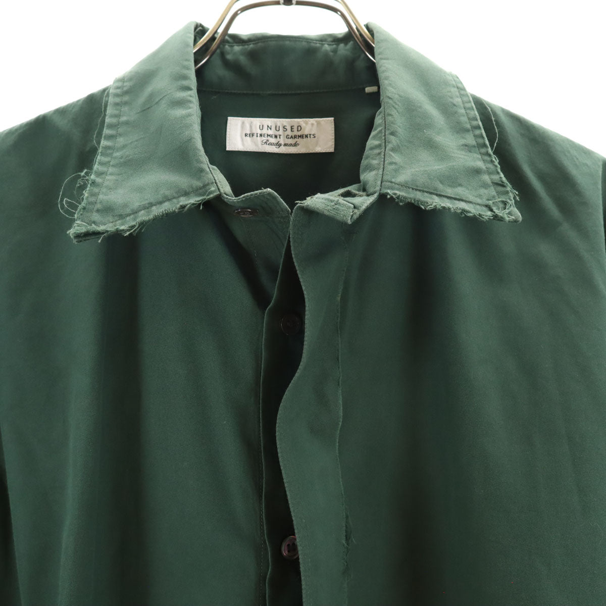 UNUSED アンユーズド 日本製 長袖 カットオフ加工 コットンシャツ 3 グリーン メンズ
