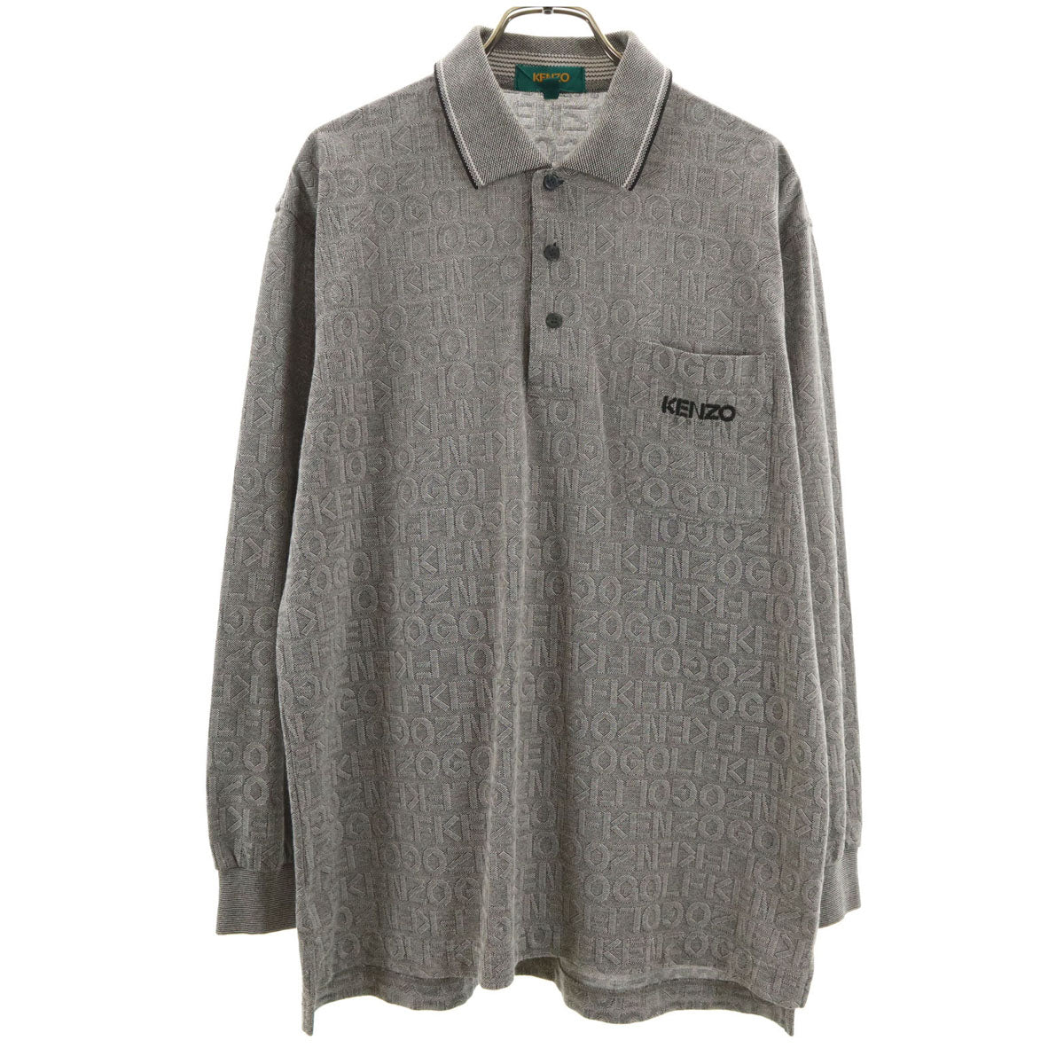 KENZO GOLF ケンゾーゴルフ 90s 日本製 オールド 総ロゴ 長袖 ポロシャツ 3 グレー メンズ