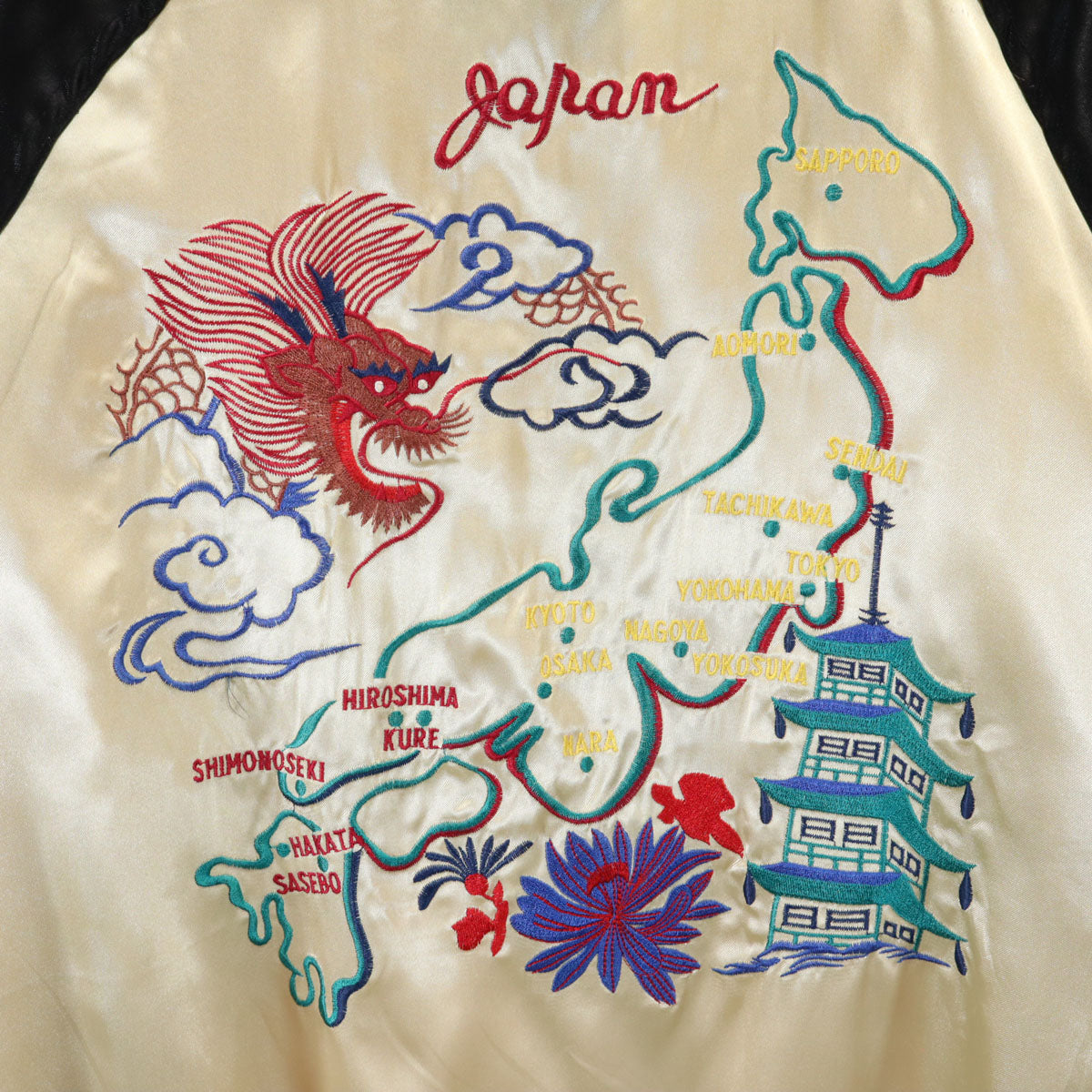 BLEICK 華 JAPANマップ刺繍 スカジャン M シャンパンゴールド 和柄 龍 メンズ