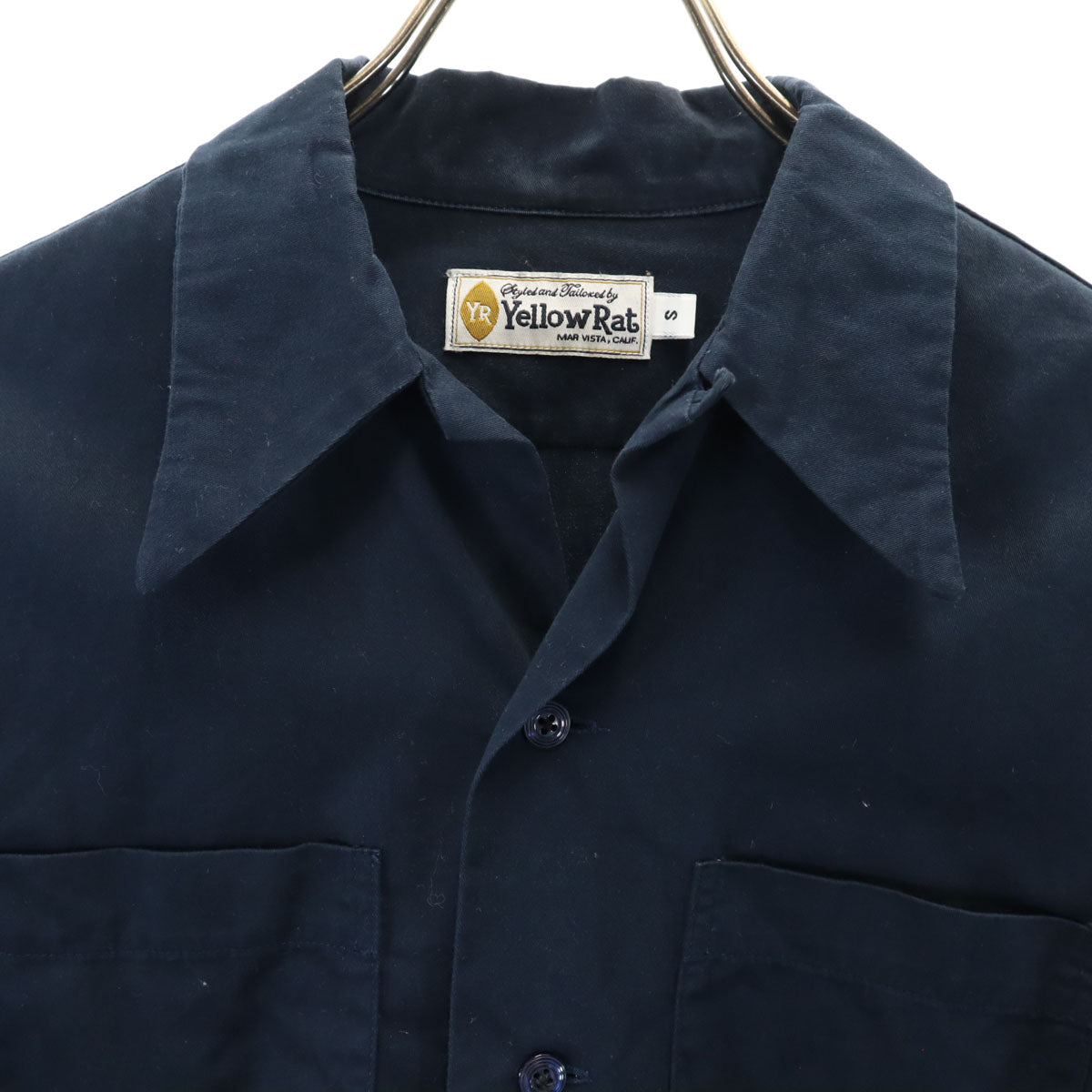 Yellow Rat イエローラット USA製 長袖 オープンカラー シャツ S ネイビー メンズ