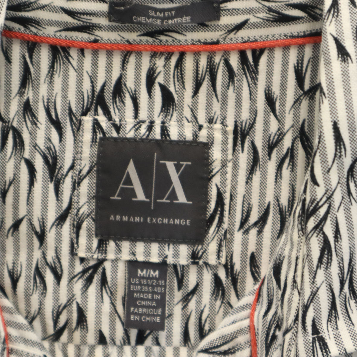 ARMANI EXCHANGE アルマーニエクスチェンジ ストライプ柄 長袖 オックスフォード シャツ M ホワイト 他 比翼 メンズ