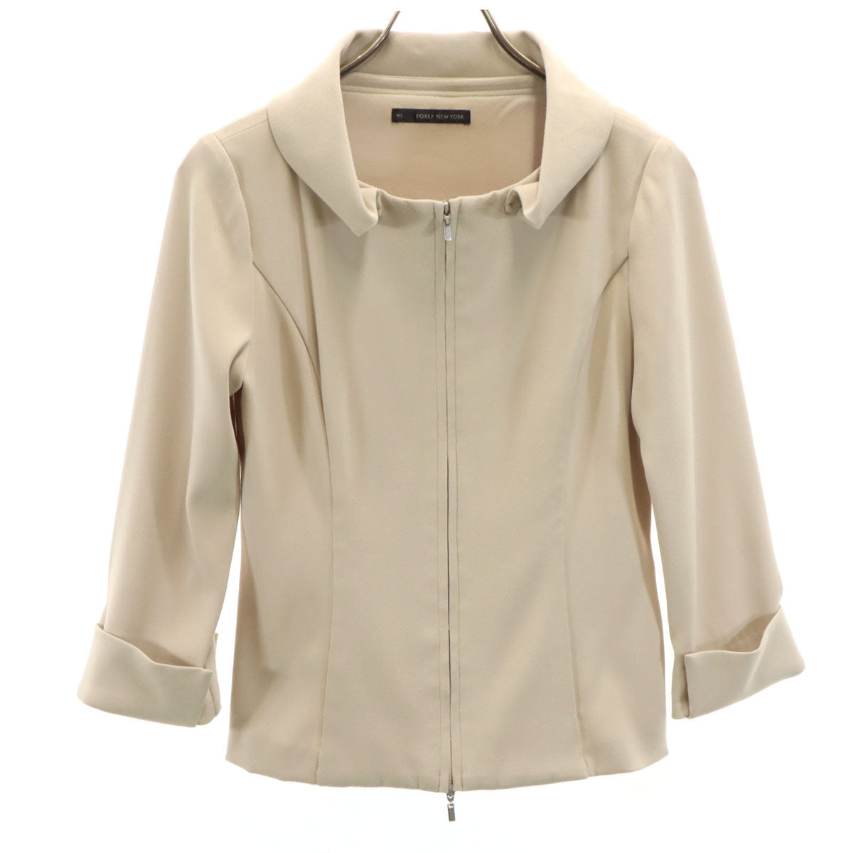FOXEY NEW YORK フォクシーニューヨーク 日本製 7分袖 ジャケット 40 ベージュ ストレッチ レディース