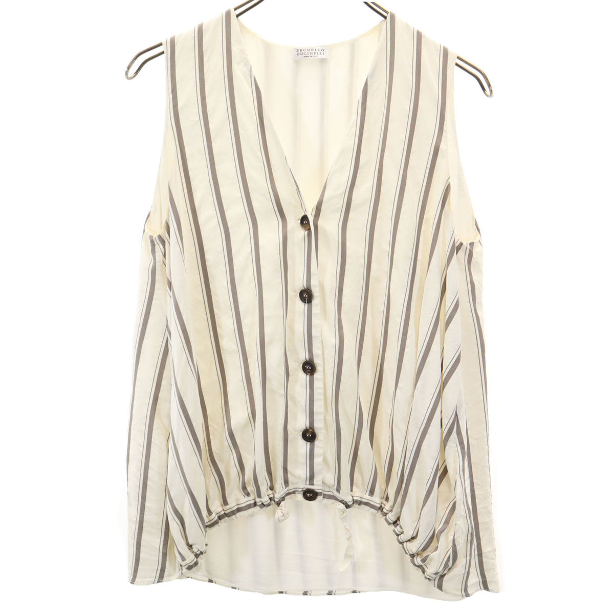 Brunello Cucinelli ブルネロクチネリ イタリア製 ストライプ柄 ベスト M アイボリー レディース