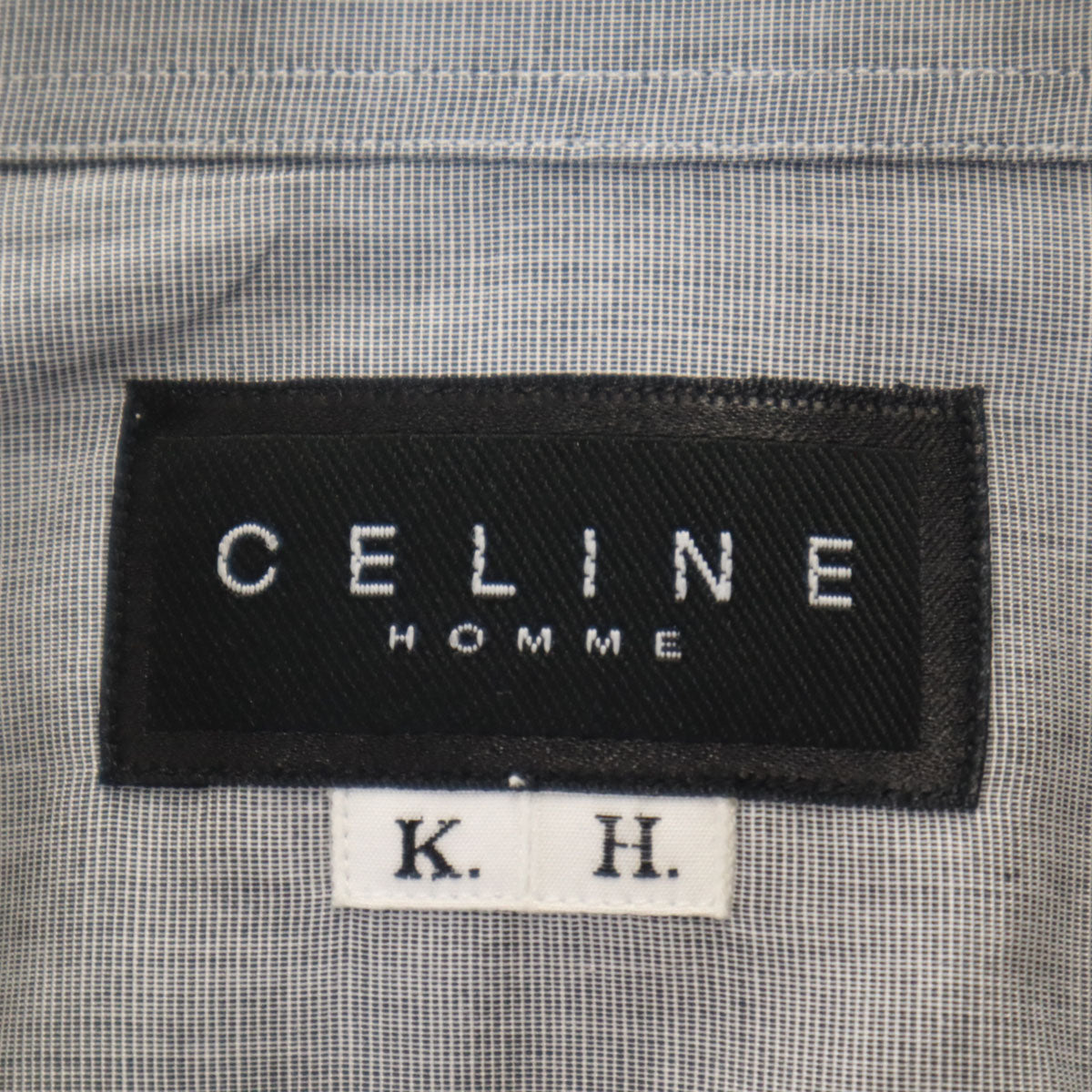 CELINE セリーヌ 長袖 ワンポイント刺繍 コットンシャツ グレー メンズ