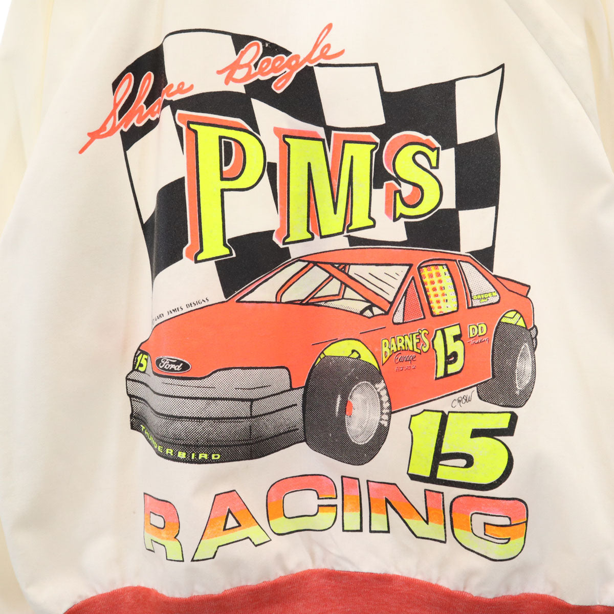 OLD オールド 90s サンダーバード レーシング バックプリント ジップアップ フーデット ジャケット ホワイト レディース