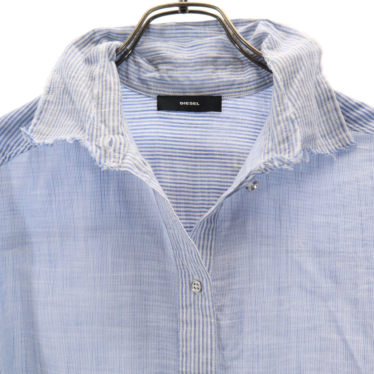 DIESEL ディーゼル テクノレイバース ストライプ柄 長袖 切りっぱなし ブラウス XS ライトブルー TEKNO RAVERS レディース