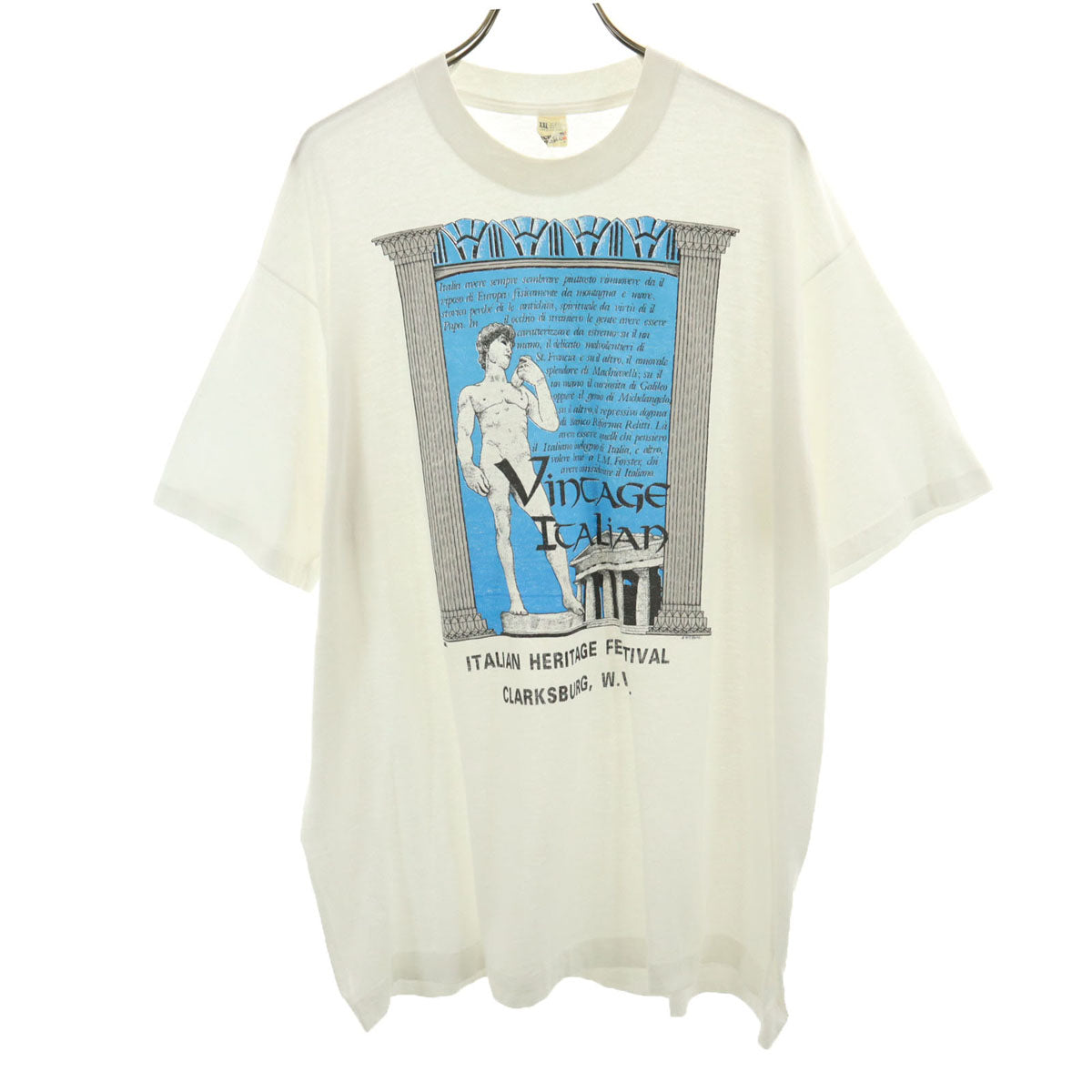 SCREEN STARS スクリーンスターズ 80s ヴィンテージ USA製 ミケランジェロ ダビデ像 半袖 シングルステッチ Tシャツ XXL ホワイト メンズ