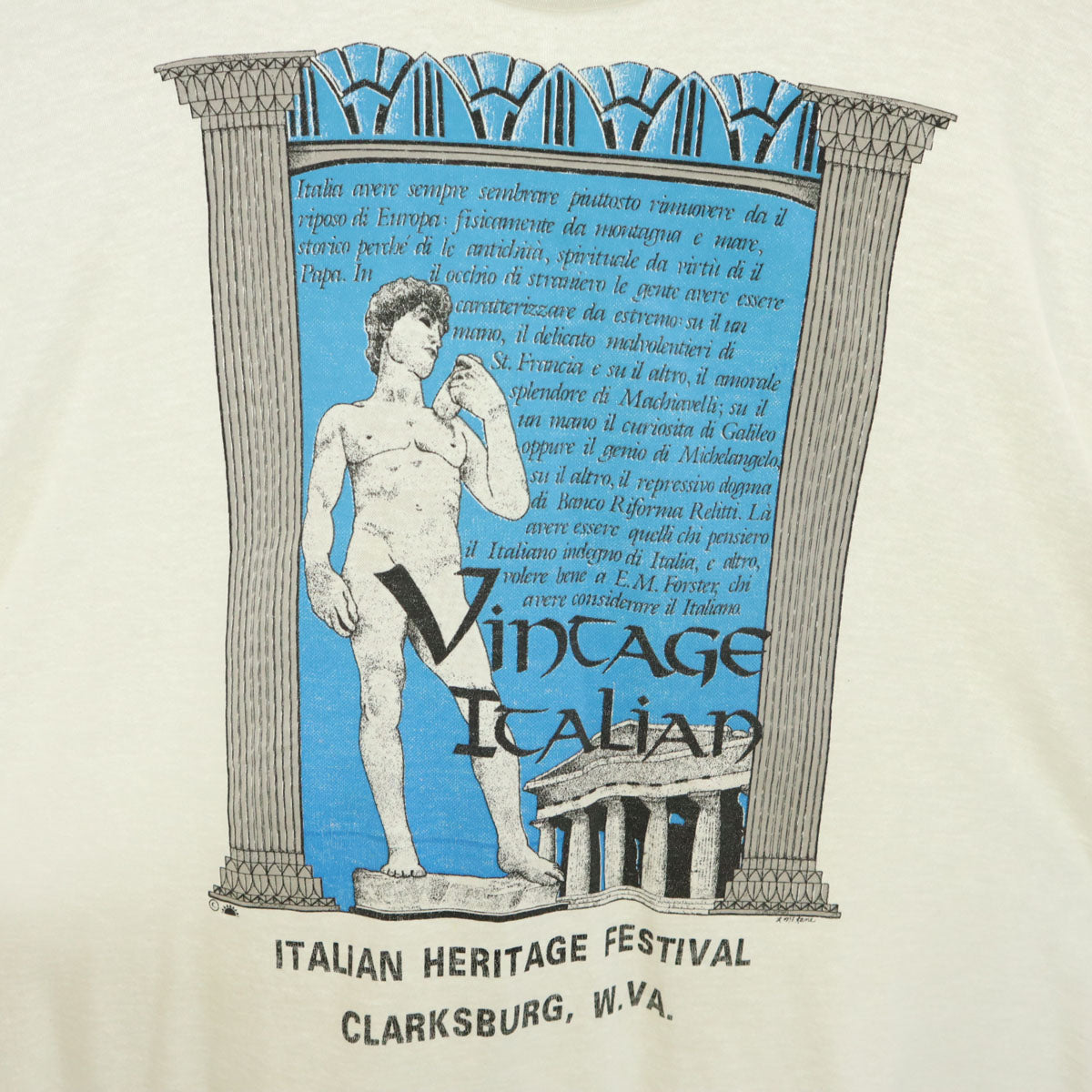 SCREEN STARS スクリーンスターズ 80s ヴィンテージ USA製 ミケランジェロ ダビデ像 半袖 シングルステッチ Tシャツ XXL ホワイト メンズ