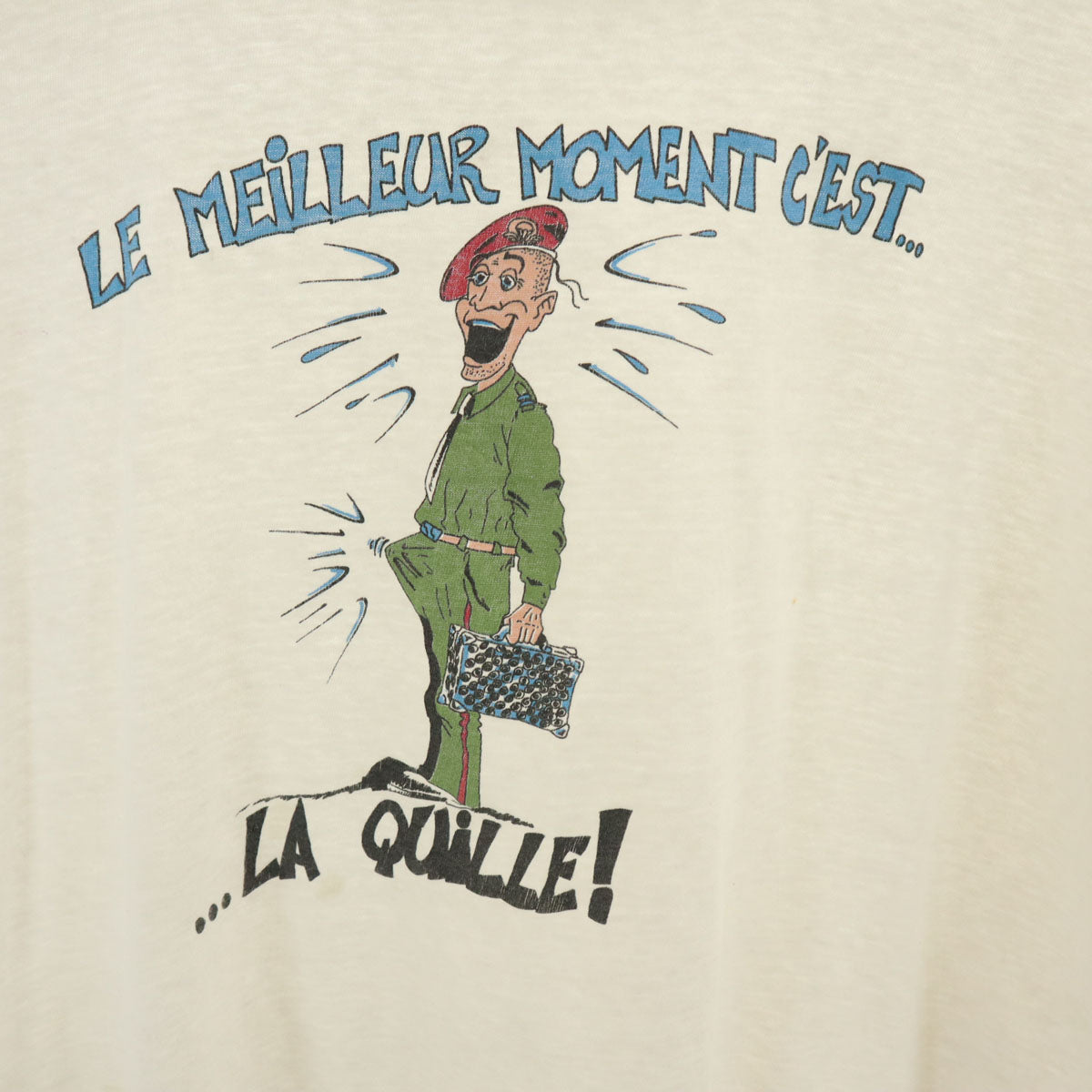 OLD オールド 90s ユーロ フランス語 軍人 半袖 シングルステッチ Tシャツ XL ホワイト メンズ