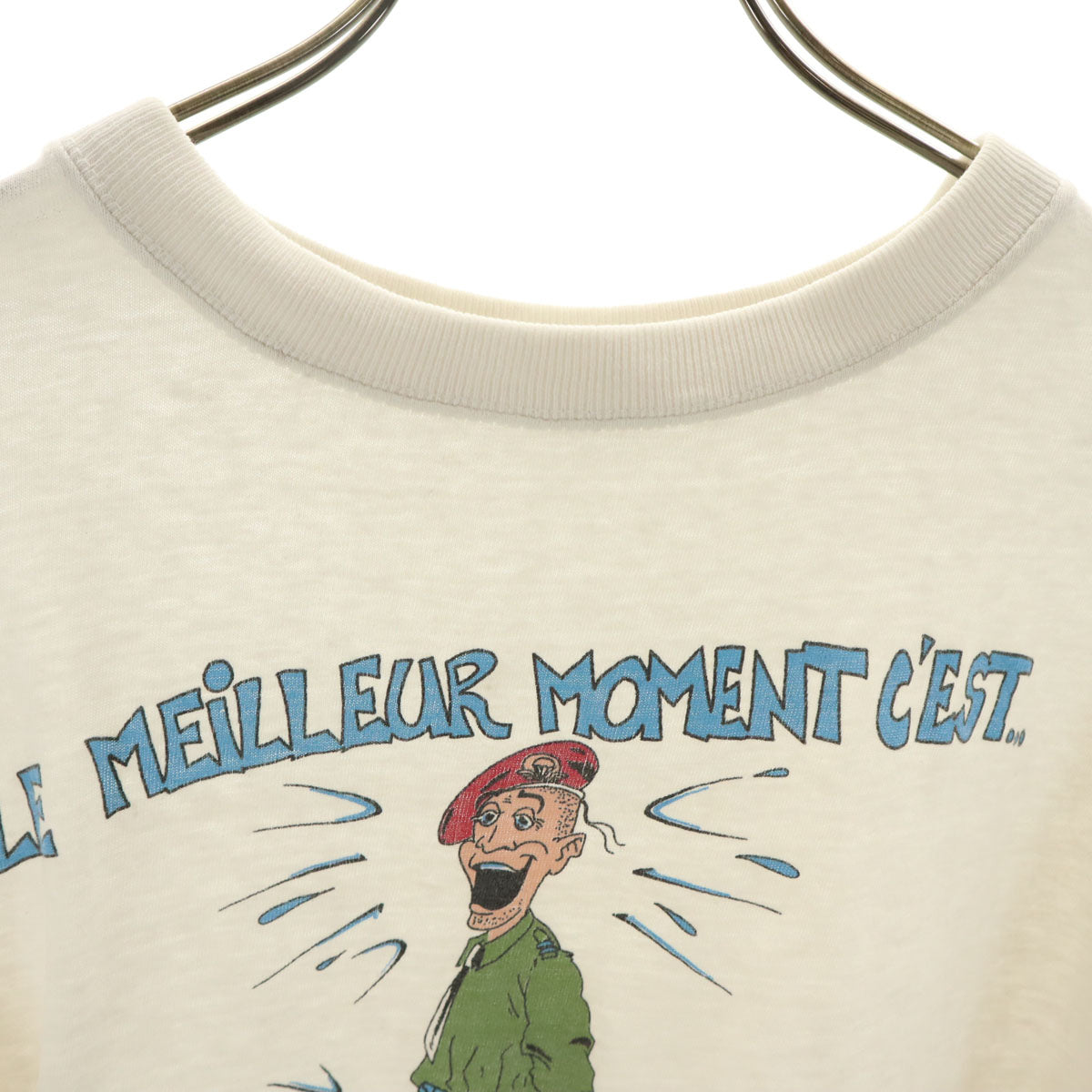 OLD オールド 90s ユーロ フランス語 軍人 半袖 シングルステッチ Tシャツ XL ホワイト メンズ