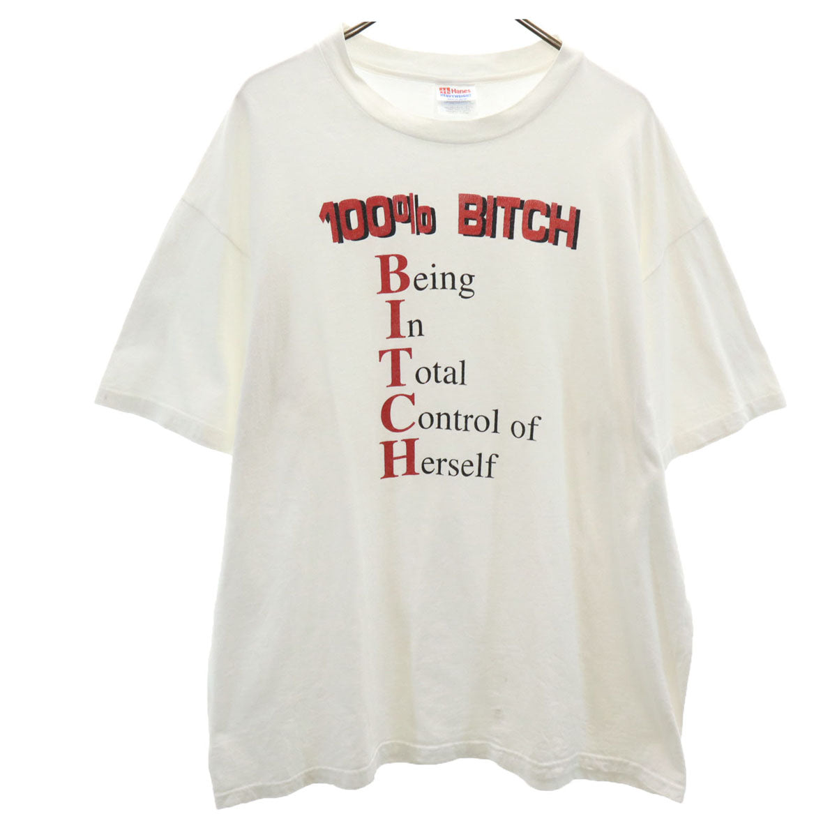 Hanes ヘインズ 90s オールド USA製 BITCH ビッチ 半袖 シングルステッチ メッセージ Tシャツ XL ホワイト メンズ