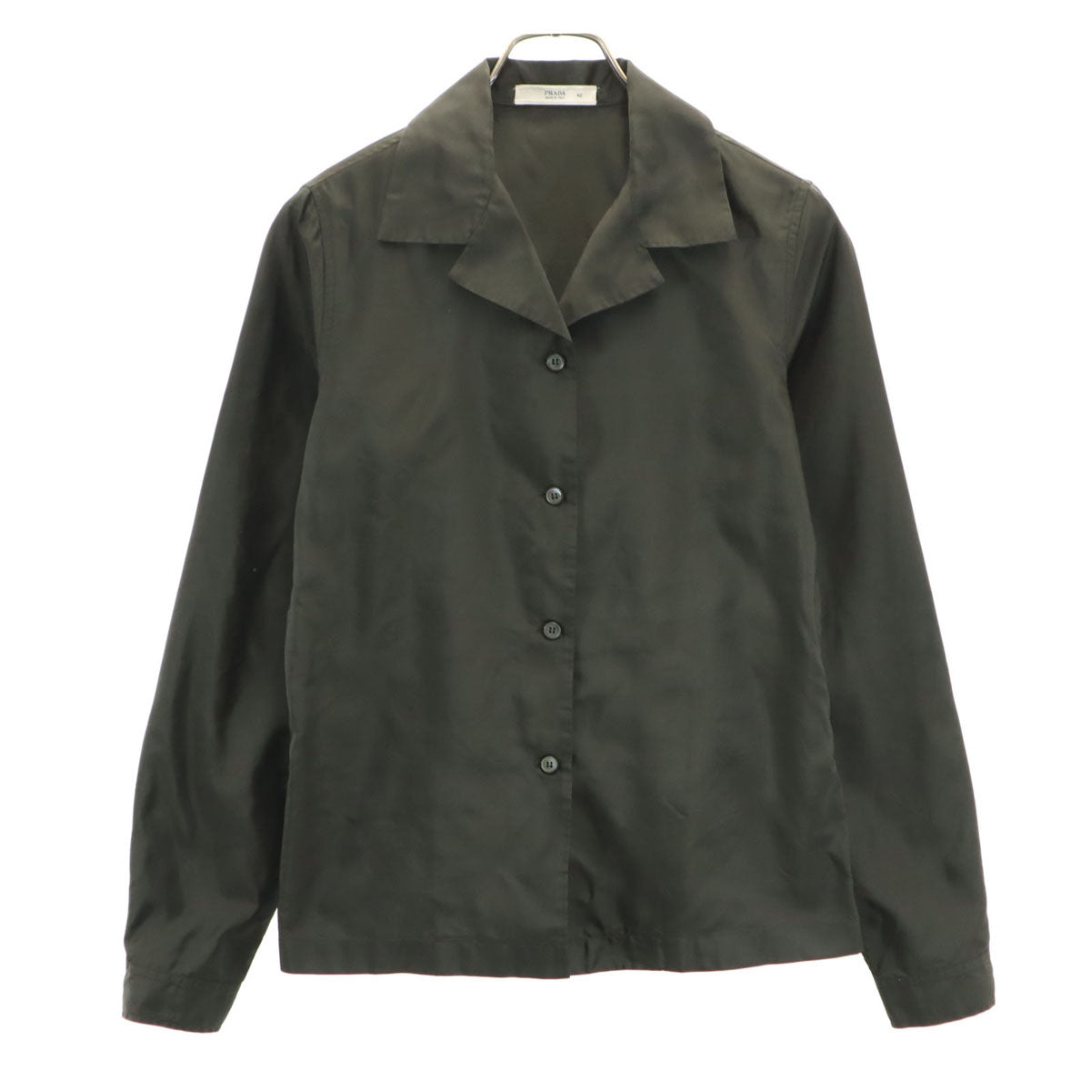 PRADA プラダ イタリア製 長袖 オープンカラー シャツ 42 グリーン レディース