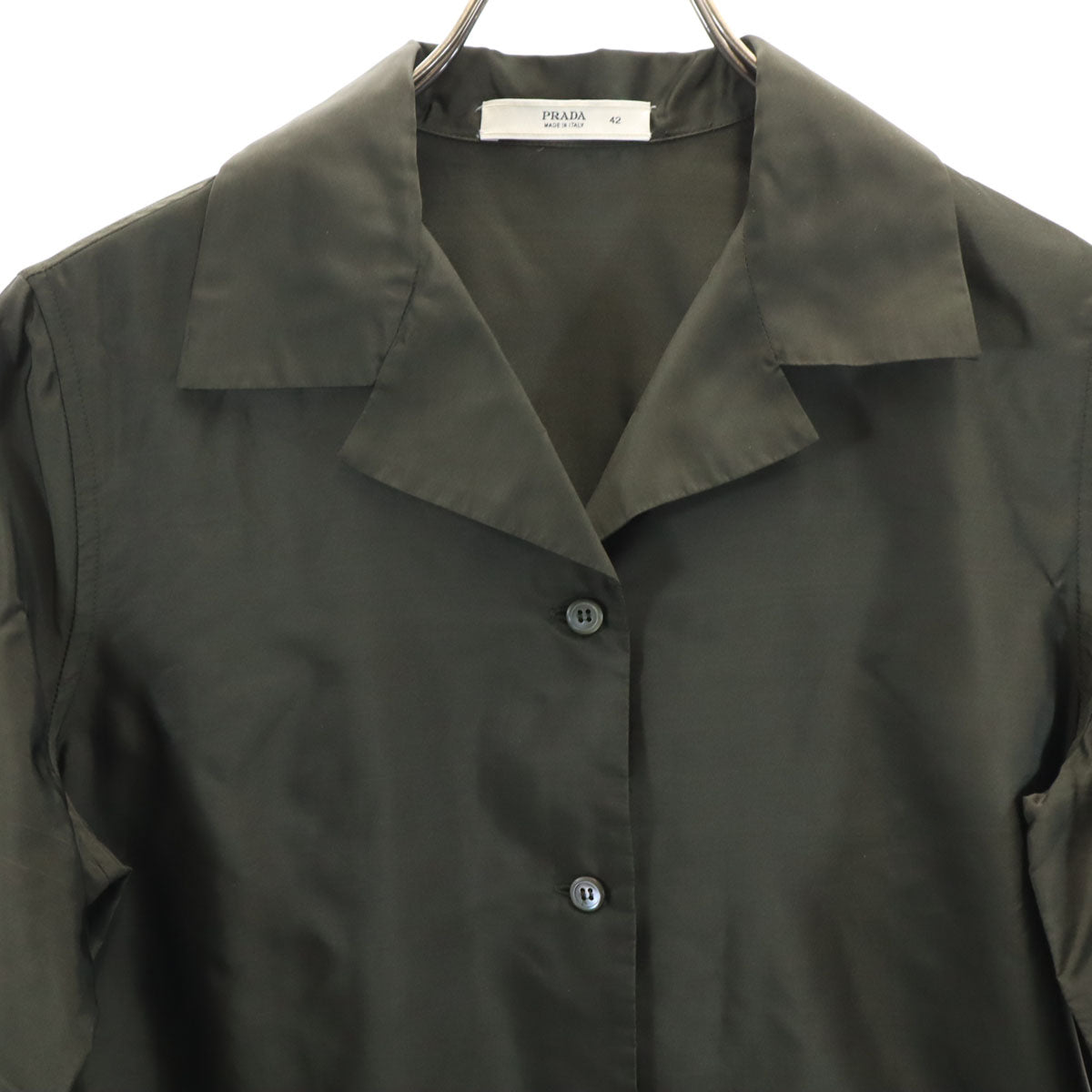 PRADA プラダ イタリア製 長袖 オープンカラー シャツ 42 グリーン レディース