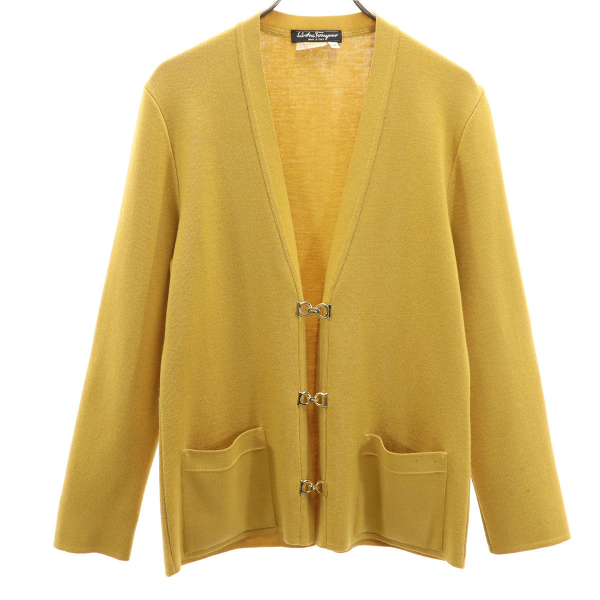 SalvatoreFerragamo サルバトーレフェラガモ 90s イタリア製 ウールブレンド オールド 長袖 ガンチーニ カーディガン M. マスタード レディース