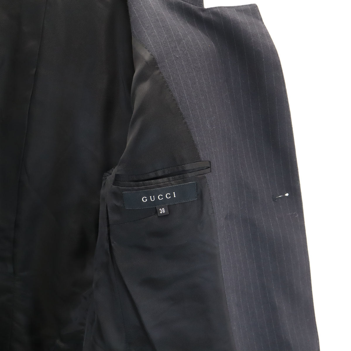 GUCCI グッチ イタリア製 ウールブレンド ストライプ柄 ジャケット 38 ブラック レディース