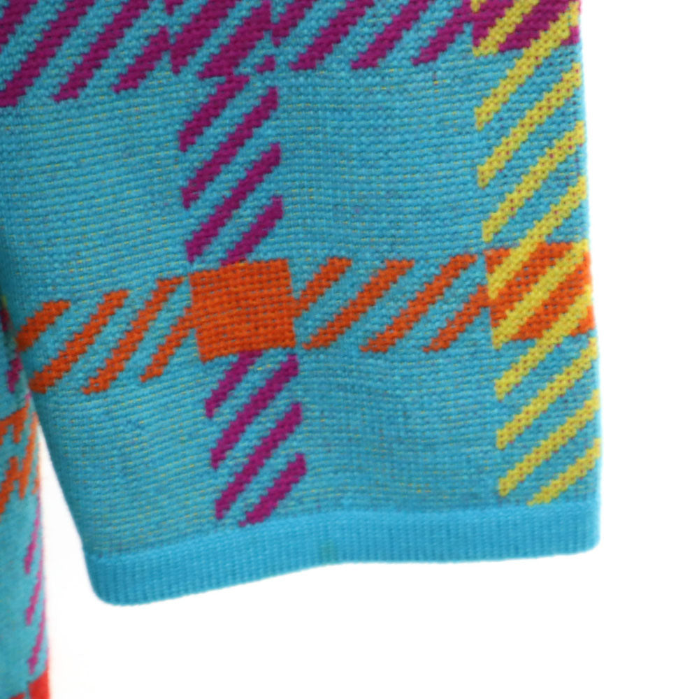 NINA RICCI ニナリッチ イタリア製 ウール100％ チェック柄 長袖 Vネック ニットカーディガン 42 ブルー系 レディース