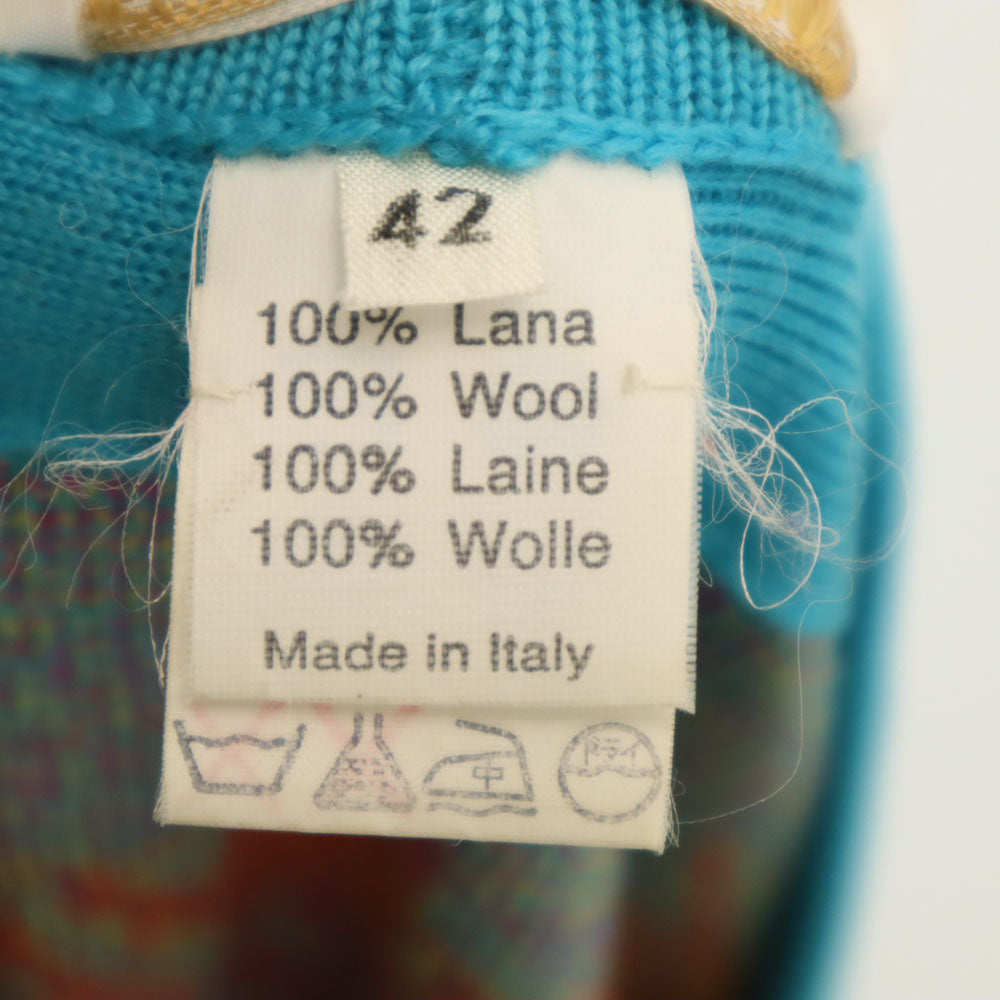 NINA RICCI ニナリッチ イタリア製 ウール100％ チェック柄 長袖 Vネック ニットカーディガン 42 ブルー系 レディース