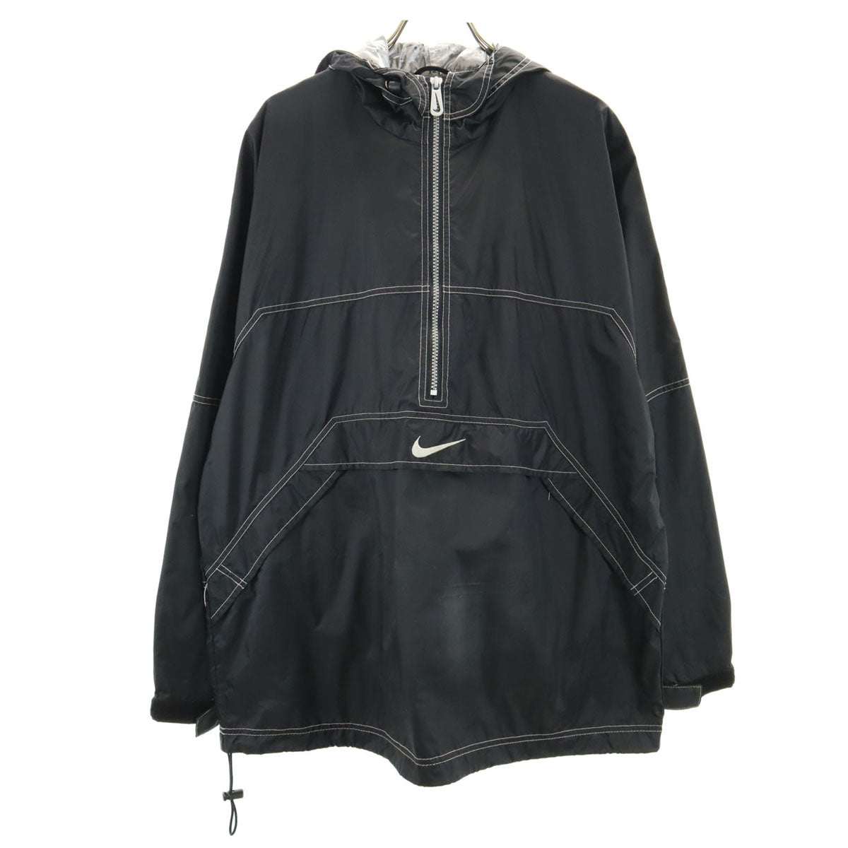 NIKE ナイキ 90s 00s オールド 白タグ 長袖 ワンポイント刺繍 アノラックパーカー M ブラック ポケッタブル スウォッシュ メンズ