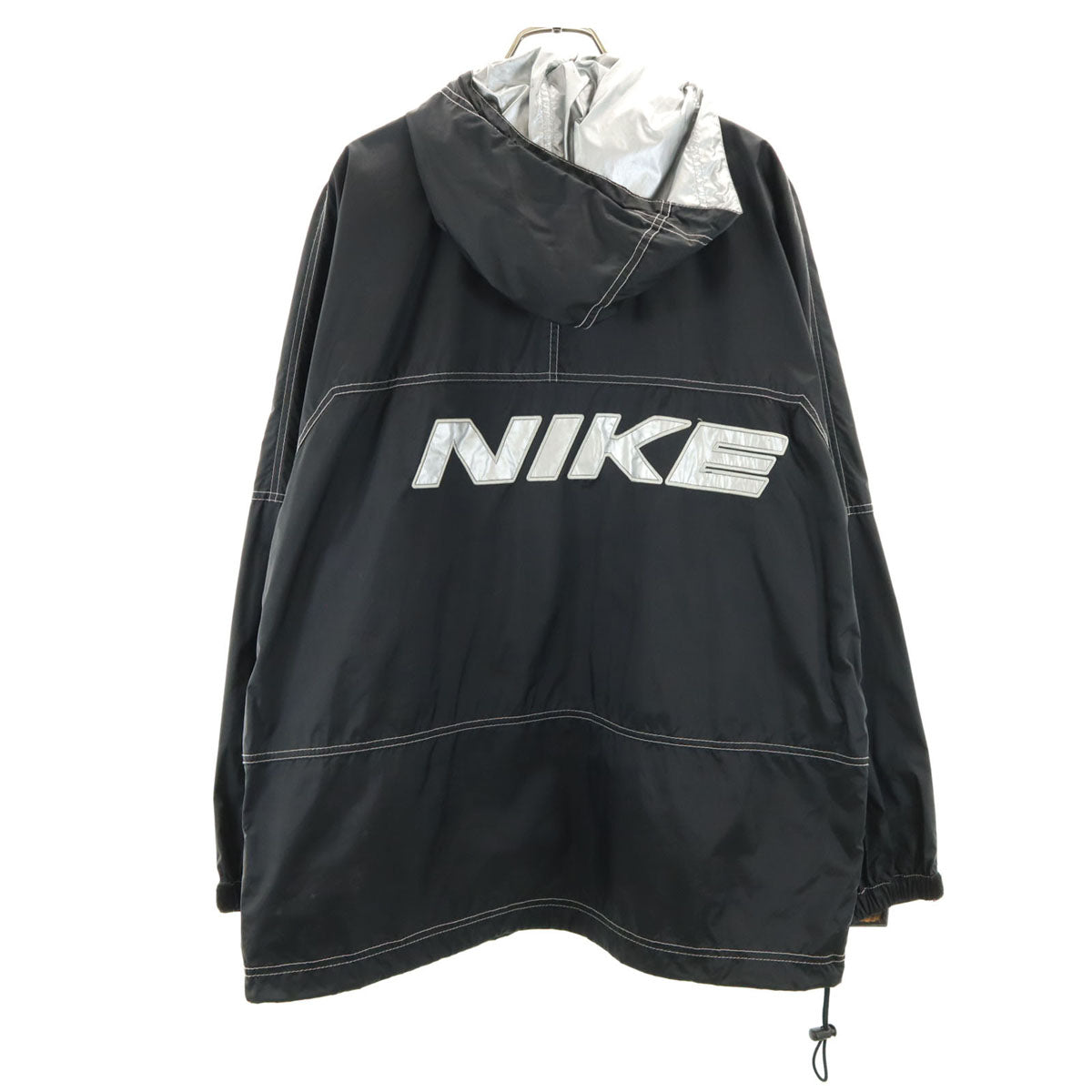 NIKE ナイキ 90s 00s オールド 白タグ 長袖 ワンポイント刺繍 アノラックパーカー M ブラック ポケッタブル スウォッシュ メンズ