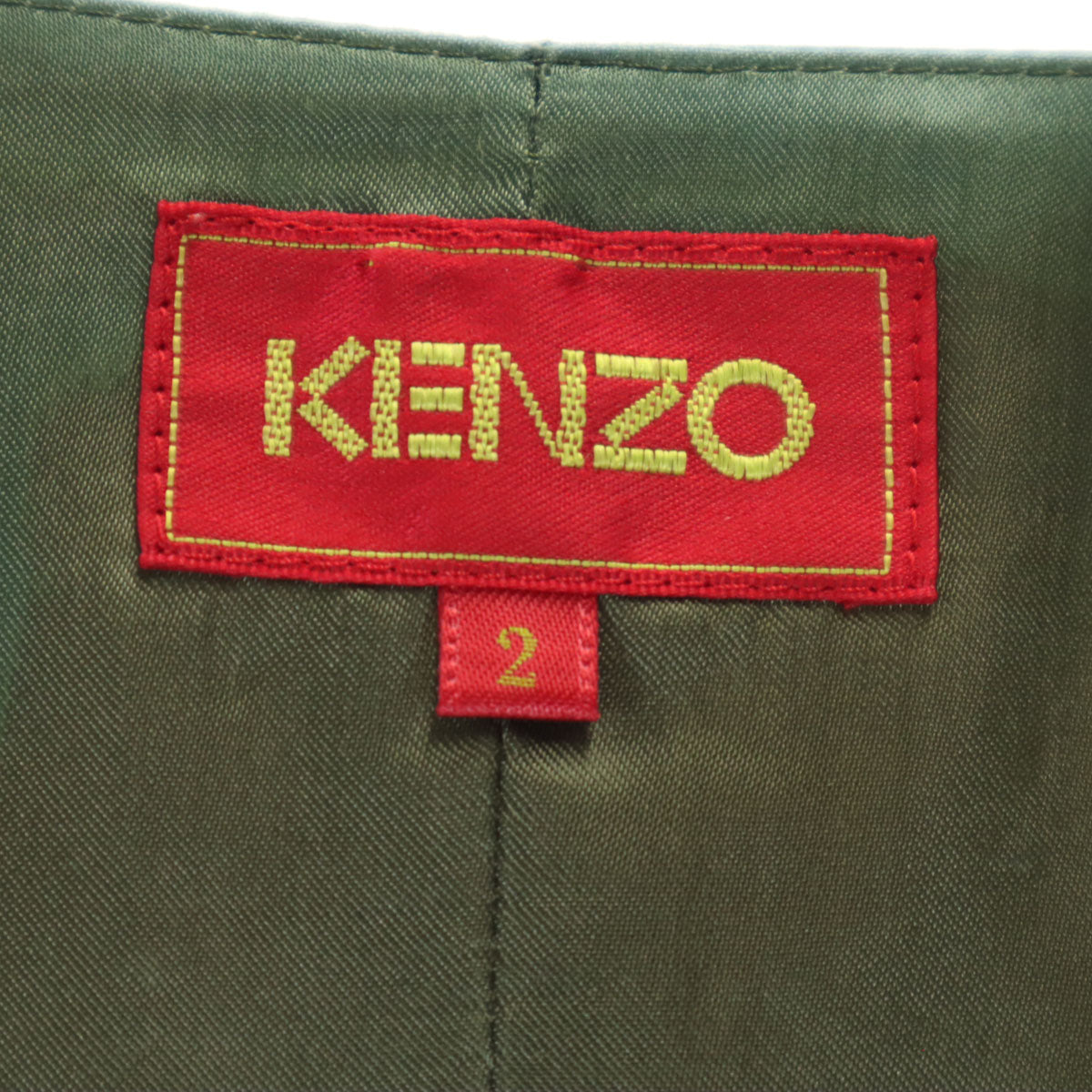 KENZO ケンゾー 90s 日本製 オールド 柄切替 Vネック ジレベスト 2 カーキ レディース
