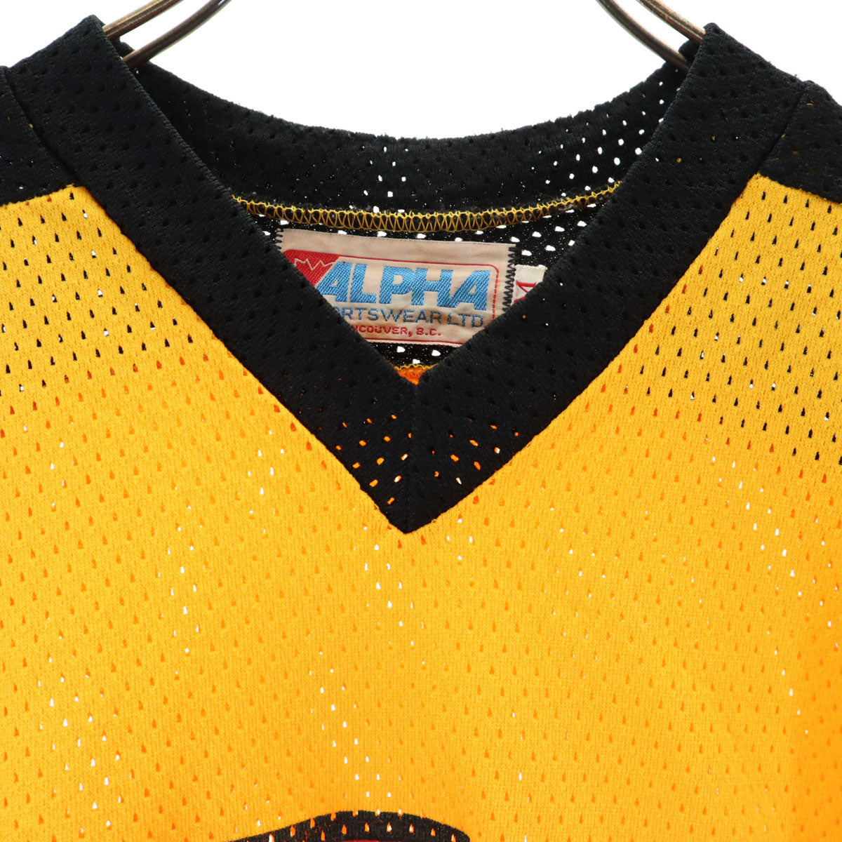 ALPHA アルファ 80s 90s オールド 長袖 メッシュ ユニフォーム シャツ M イエロー アイスホッケー メンズ