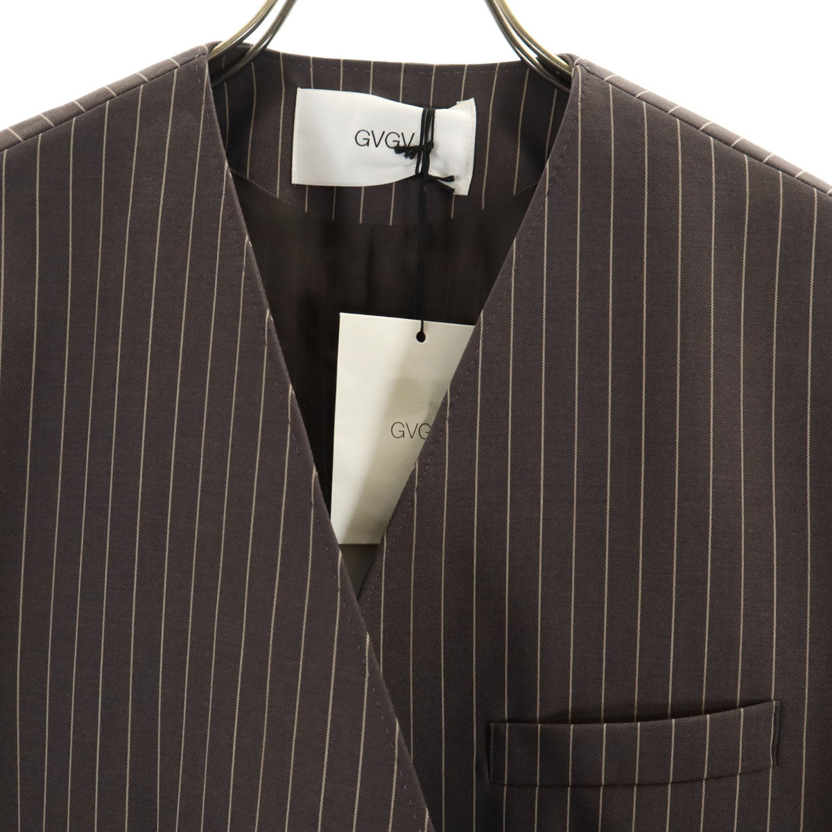 未使用 G.V.G.V. ジーヴィージーヴィー 日本製 ノーカラー テーラードジャケット 34 グレー系 レディース