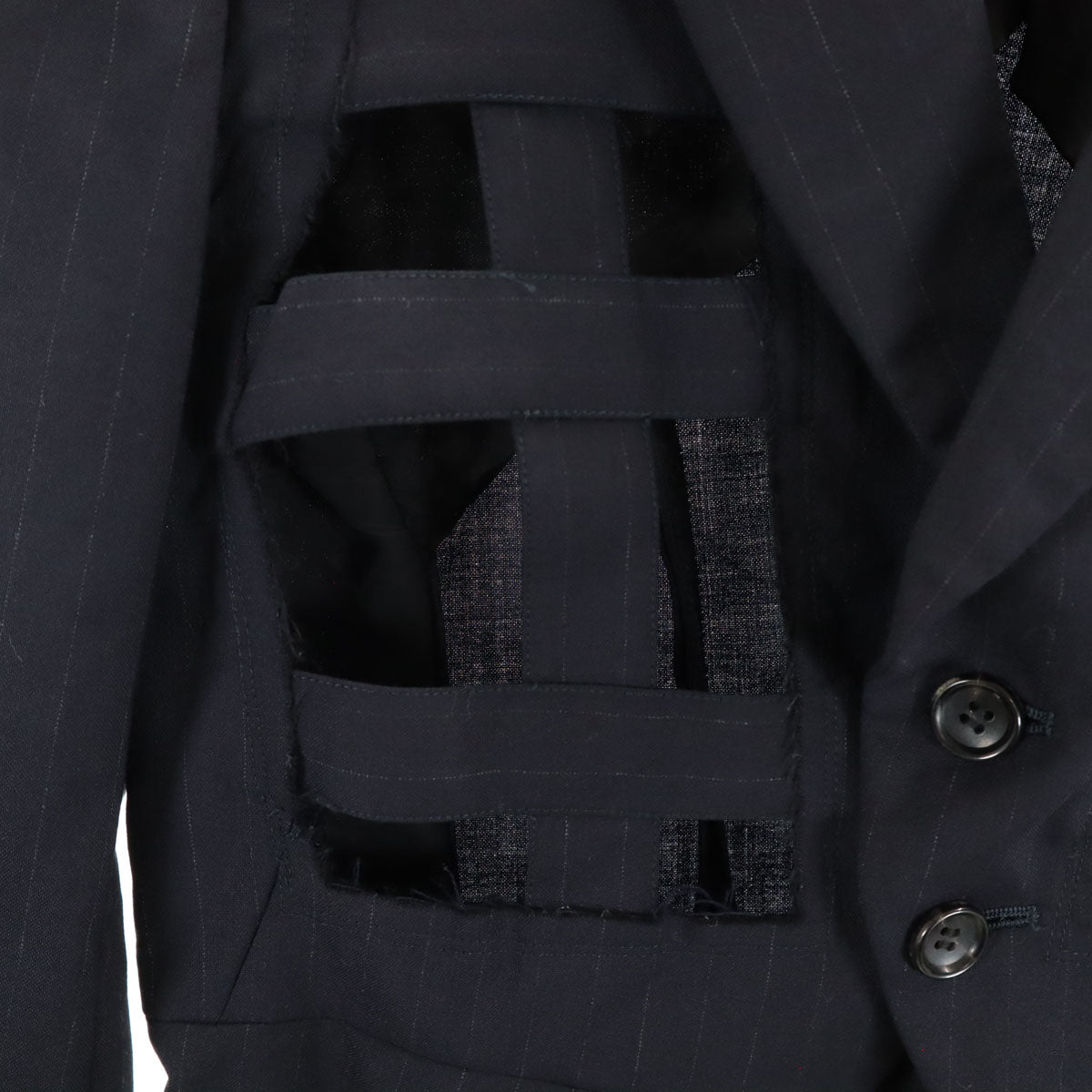 COMME des GARCONS コムデギャルソン 2011年 日本製 ウールブレンド ピンストライプ ハーネス ジャケット S ネイビー メンズ