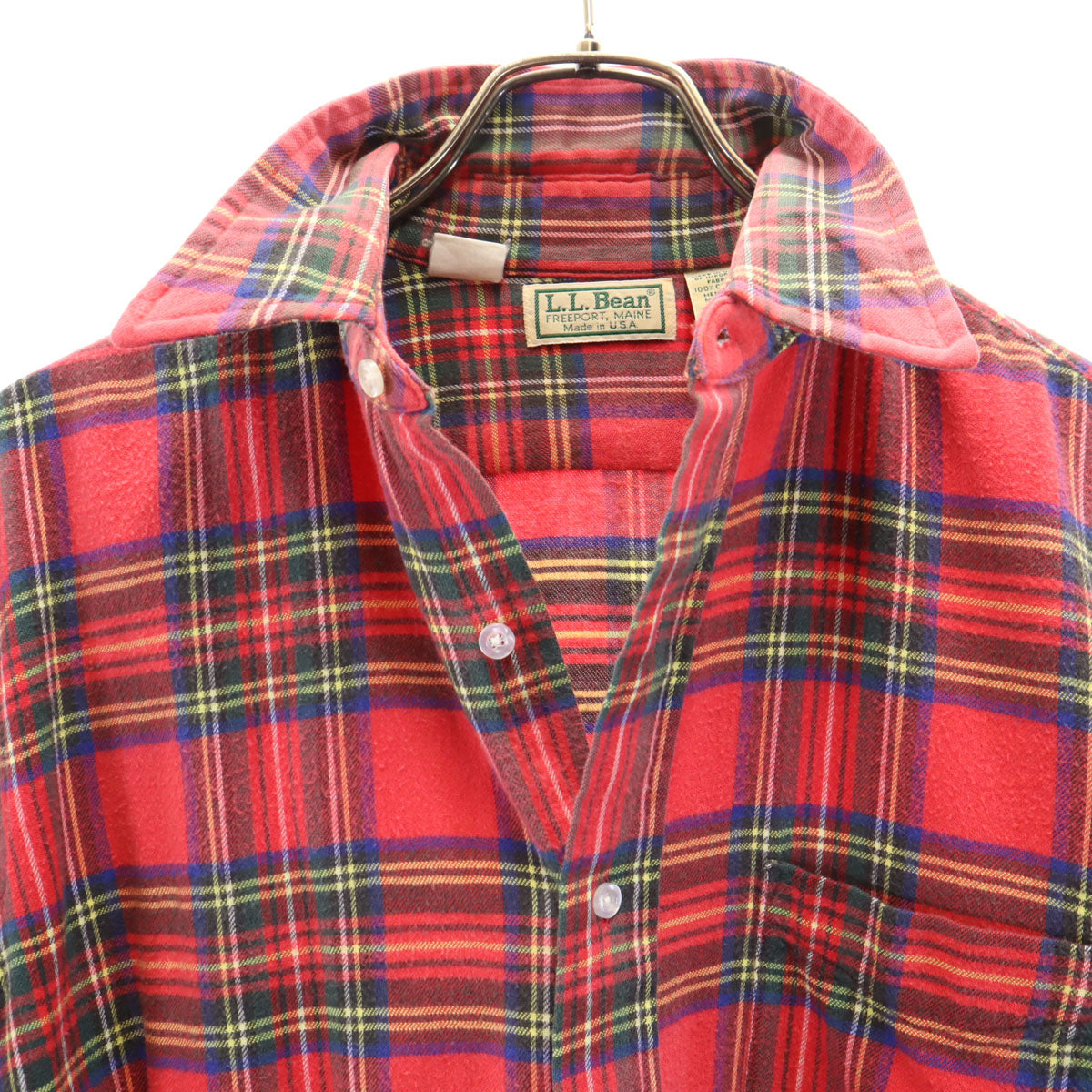 L.L.Bean エルエルビーン 80s ヴィンテージ USA製 チェック柄 長袖 ネルシャツ コットンシャツ M レッド メンズ