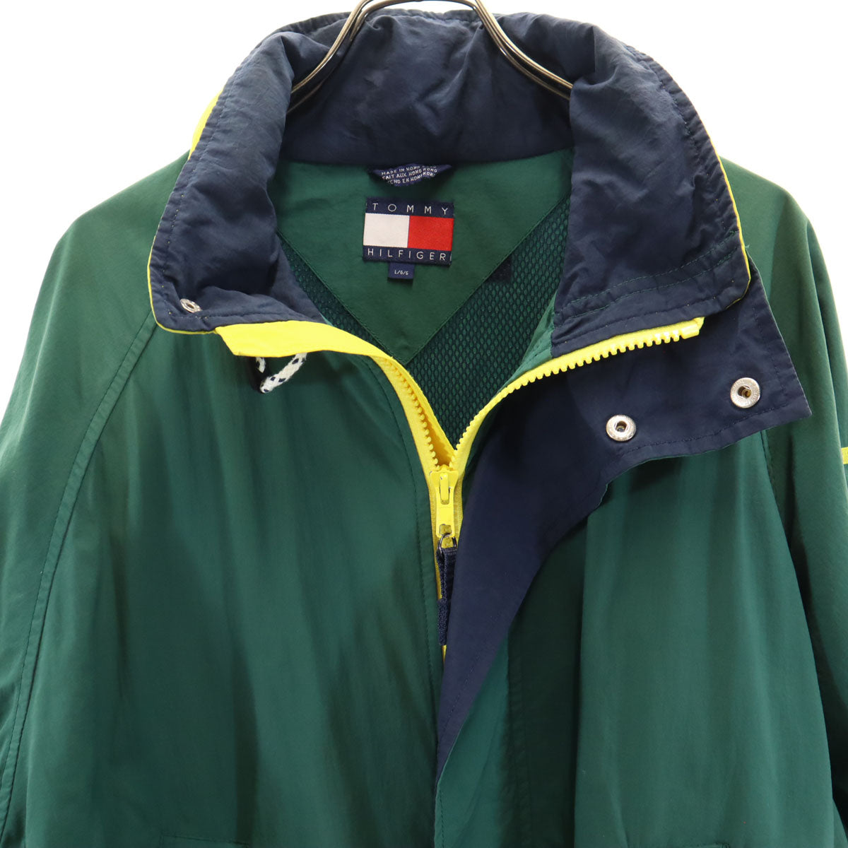 TOMMY HILFIGER トミーヒルフィガー 90s オールド フラッグタグ ナイロンジャケット L グリーン フード付き メンズ