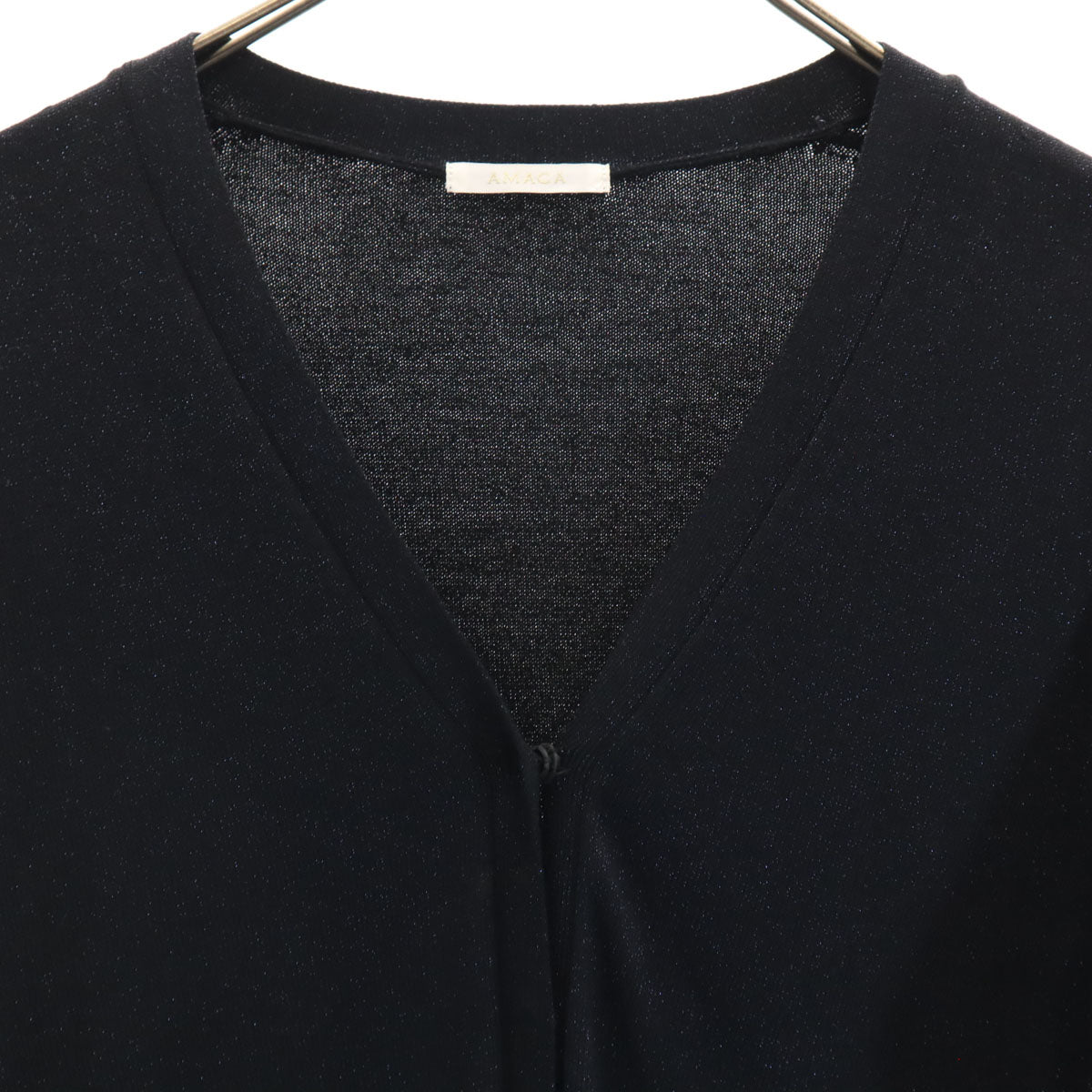 AMACA アマカ 日本製 長袖 Vネック ニットカーディガン 38 ネイビー レディース
