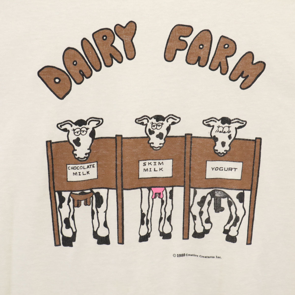 VINTAGE ヴィンテージ 80s 牛 牧場 半袖 シングルステッチ プリント Tシャツ ホワイト メンズ